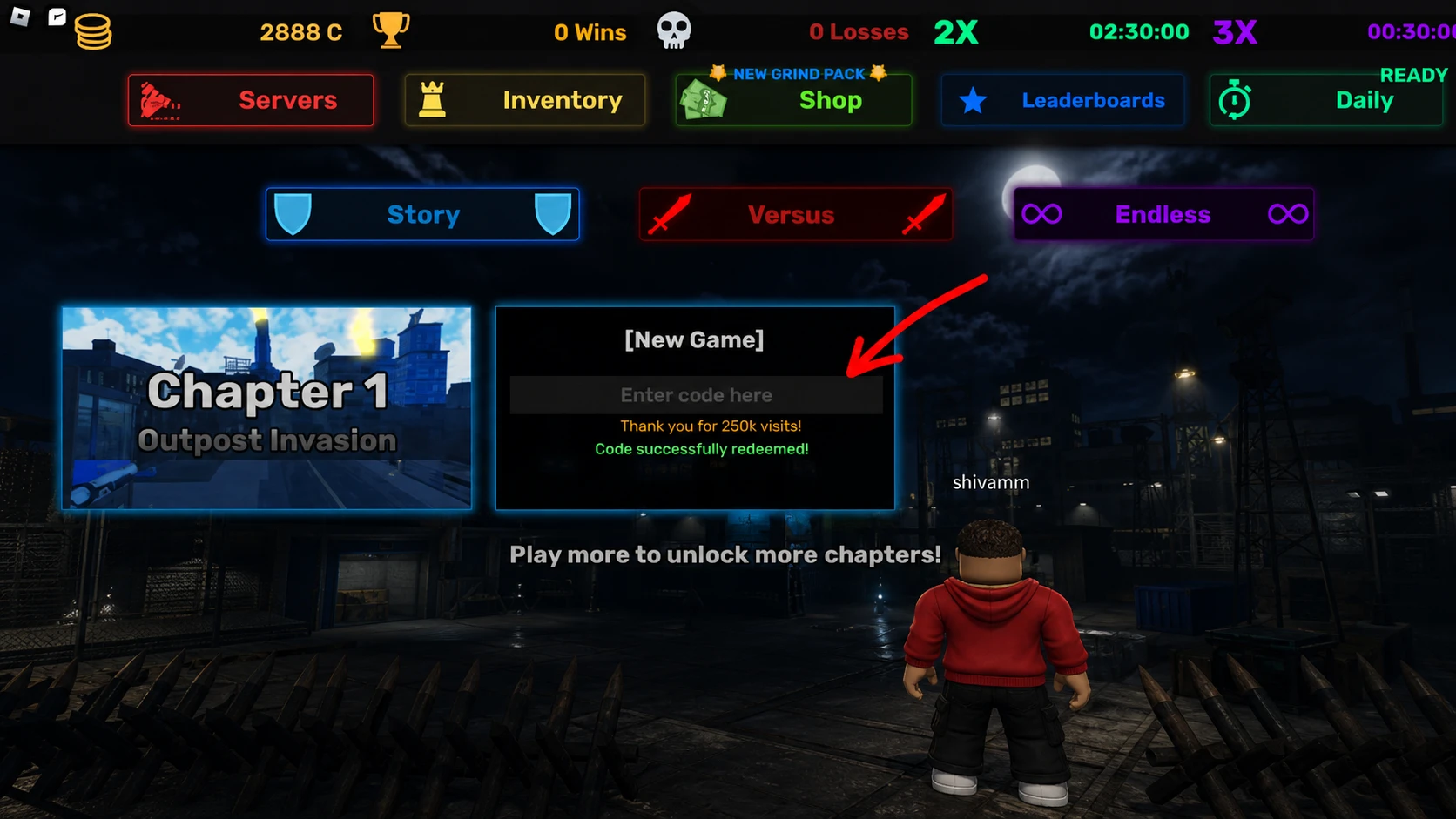 Skibi Defense codes redemption screen