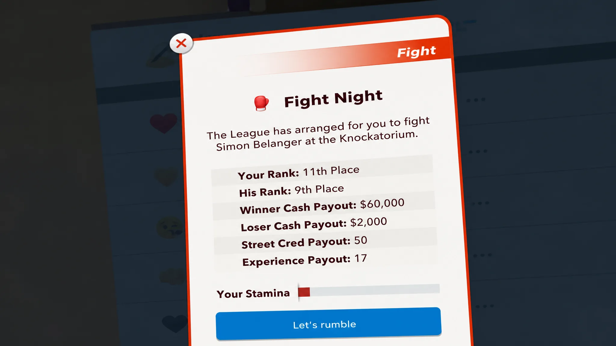 The BitLife League Fighting Menu