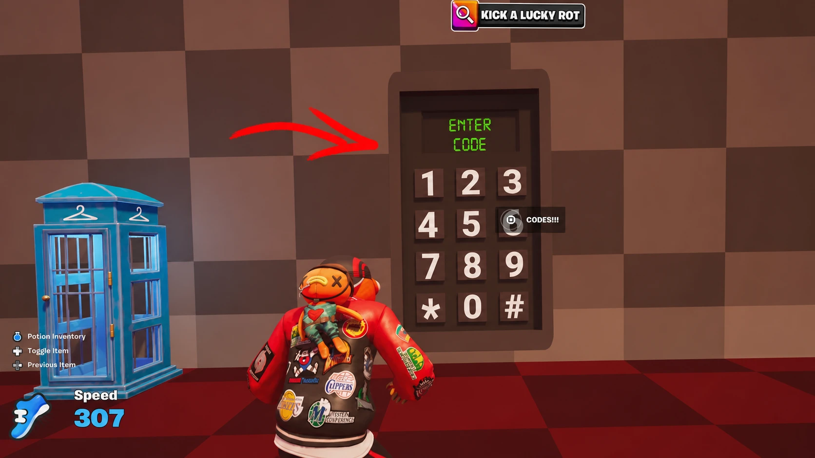 Fortnite Kick a Lucky Rot Codes Panel Screenshot