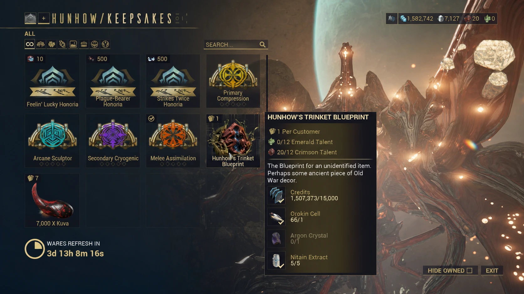 Hunhow's trinket in Warframe