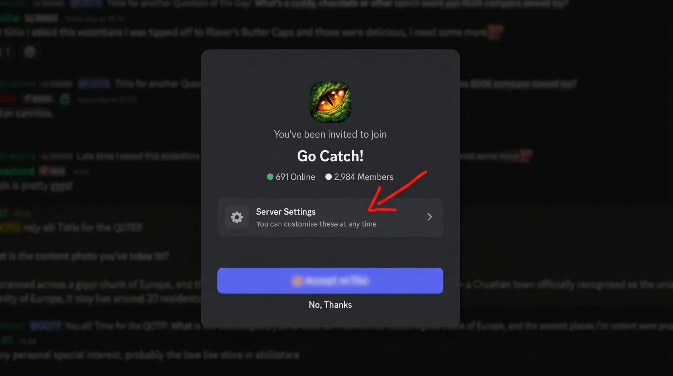 Go Catch codes: A screenshot of the Go Catch server invite with a PT logo in the top right corner