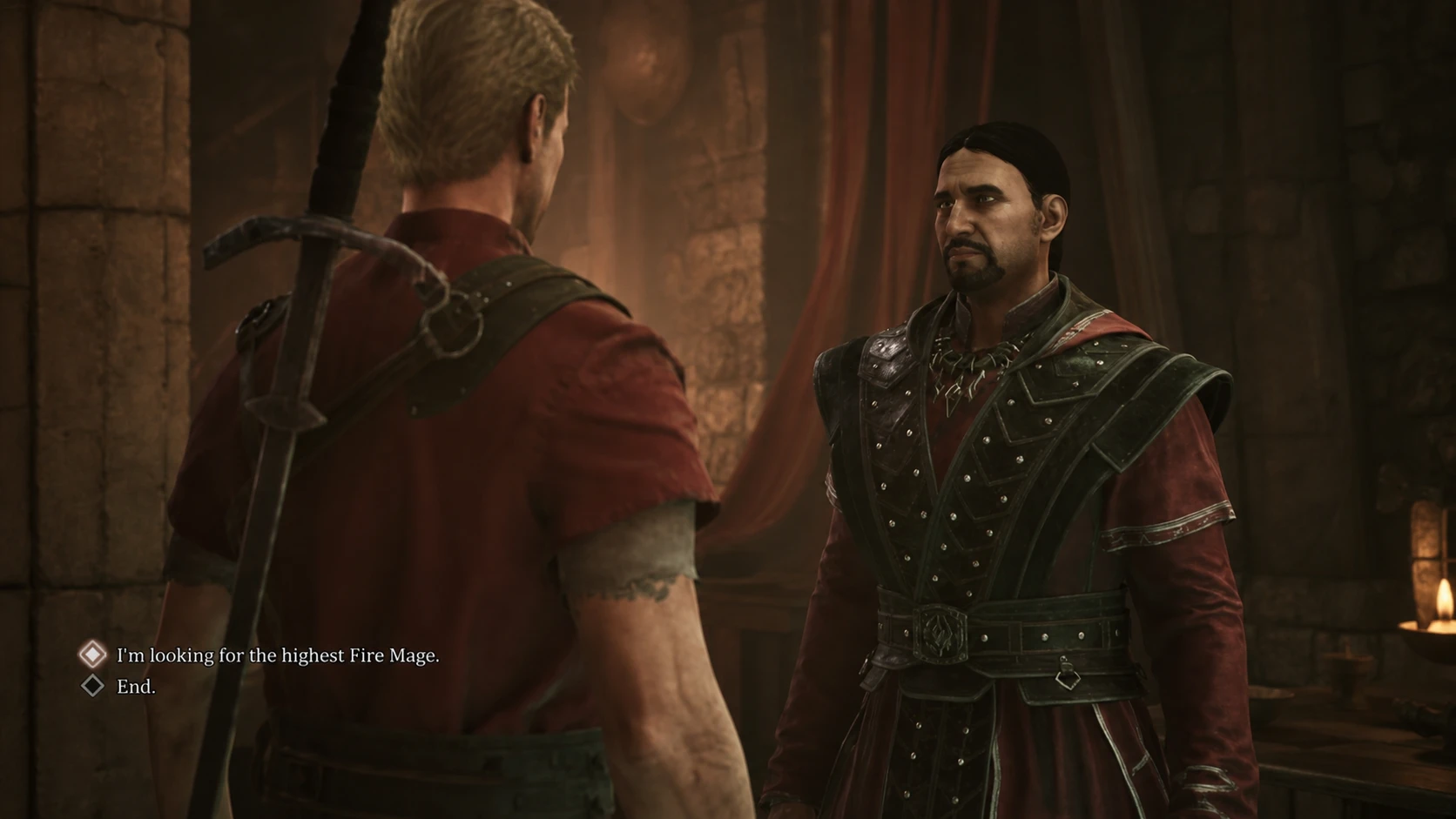 Speaking with the guard Milten about the Fire Mages