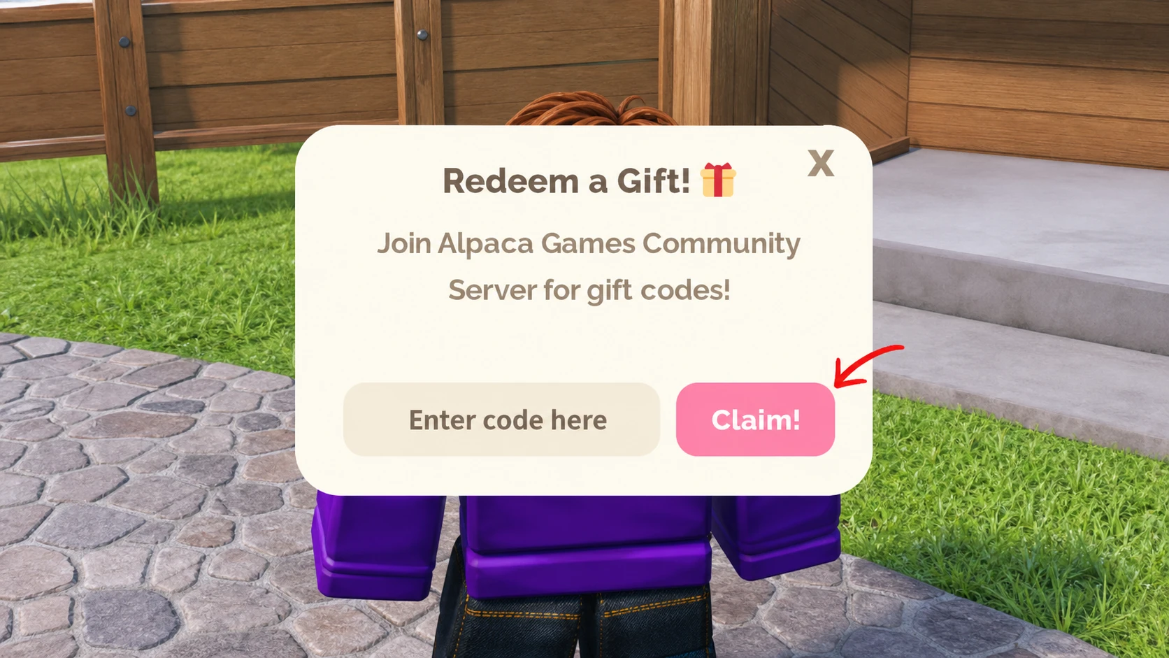 Cook and Sell codes: An image of the redeem code box in Roblox