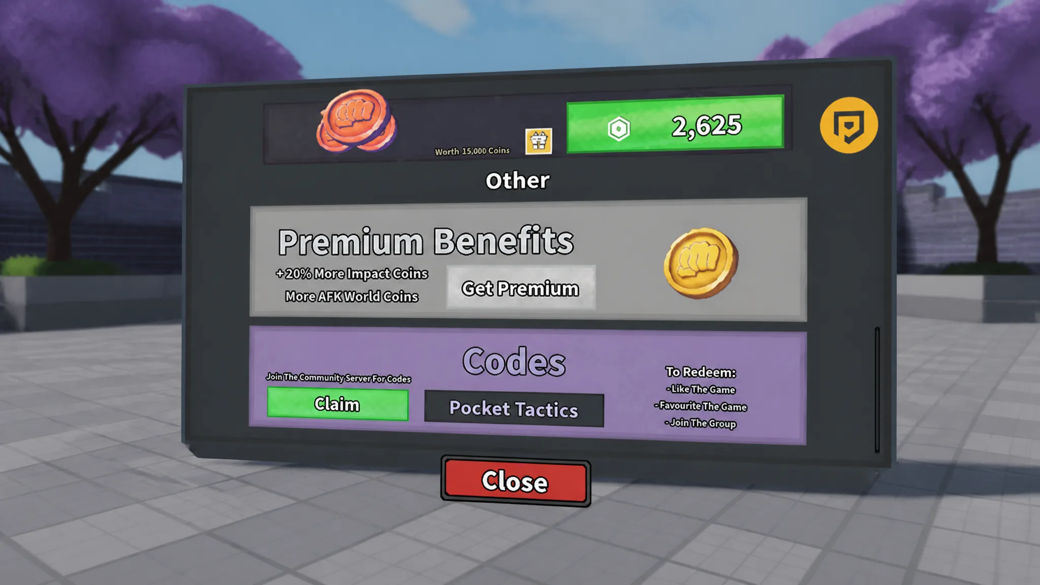 Impact Arena codes: An image of the Impact Arena code redemption box in Roblox