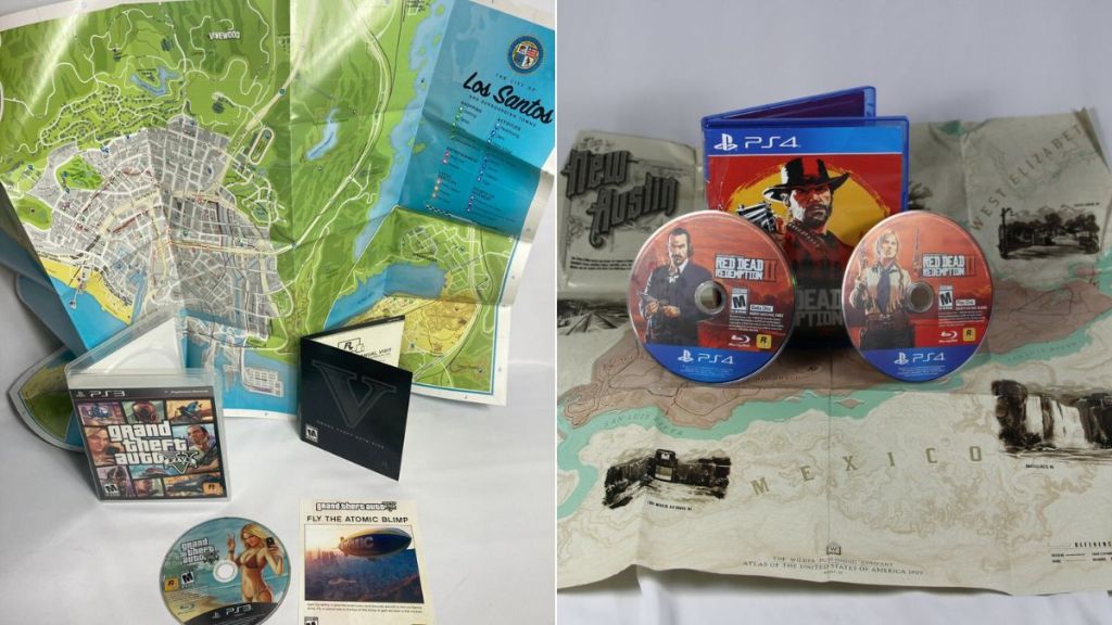 GTA 5 and RDR 2 discs with map