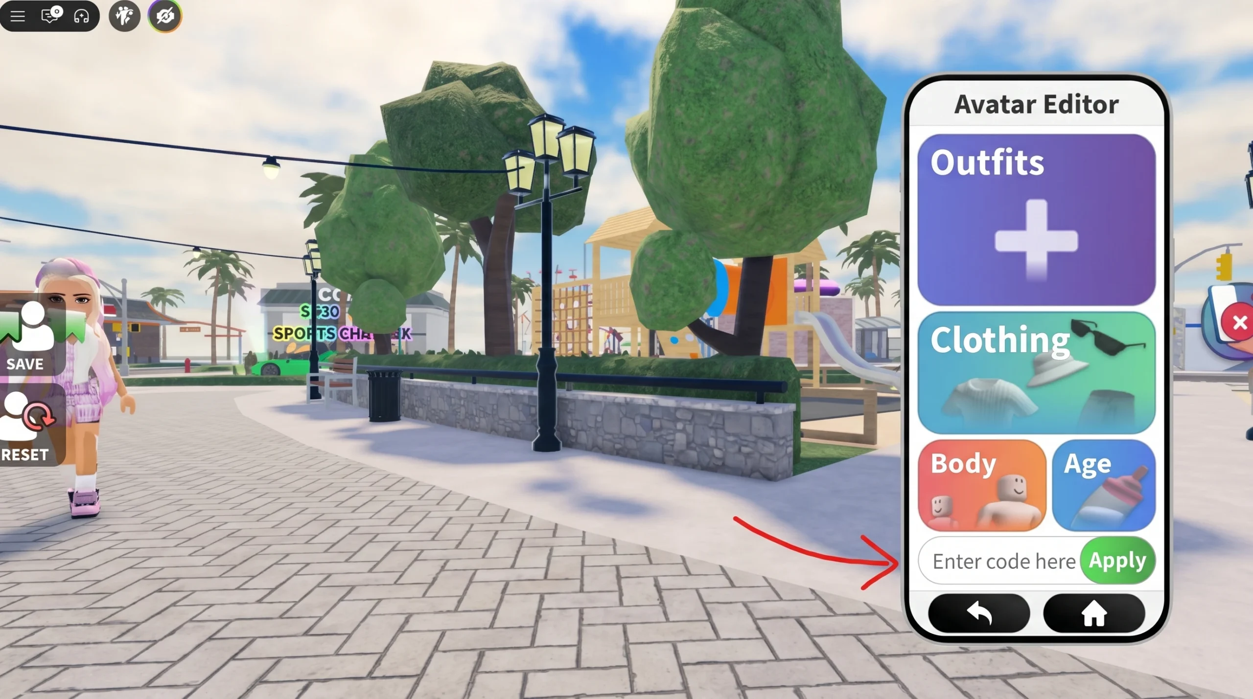 Life Together codes: A screenshot of the avatar menu with a PT logo in the top right corner and Pocket Tactics in the code slot on the phone