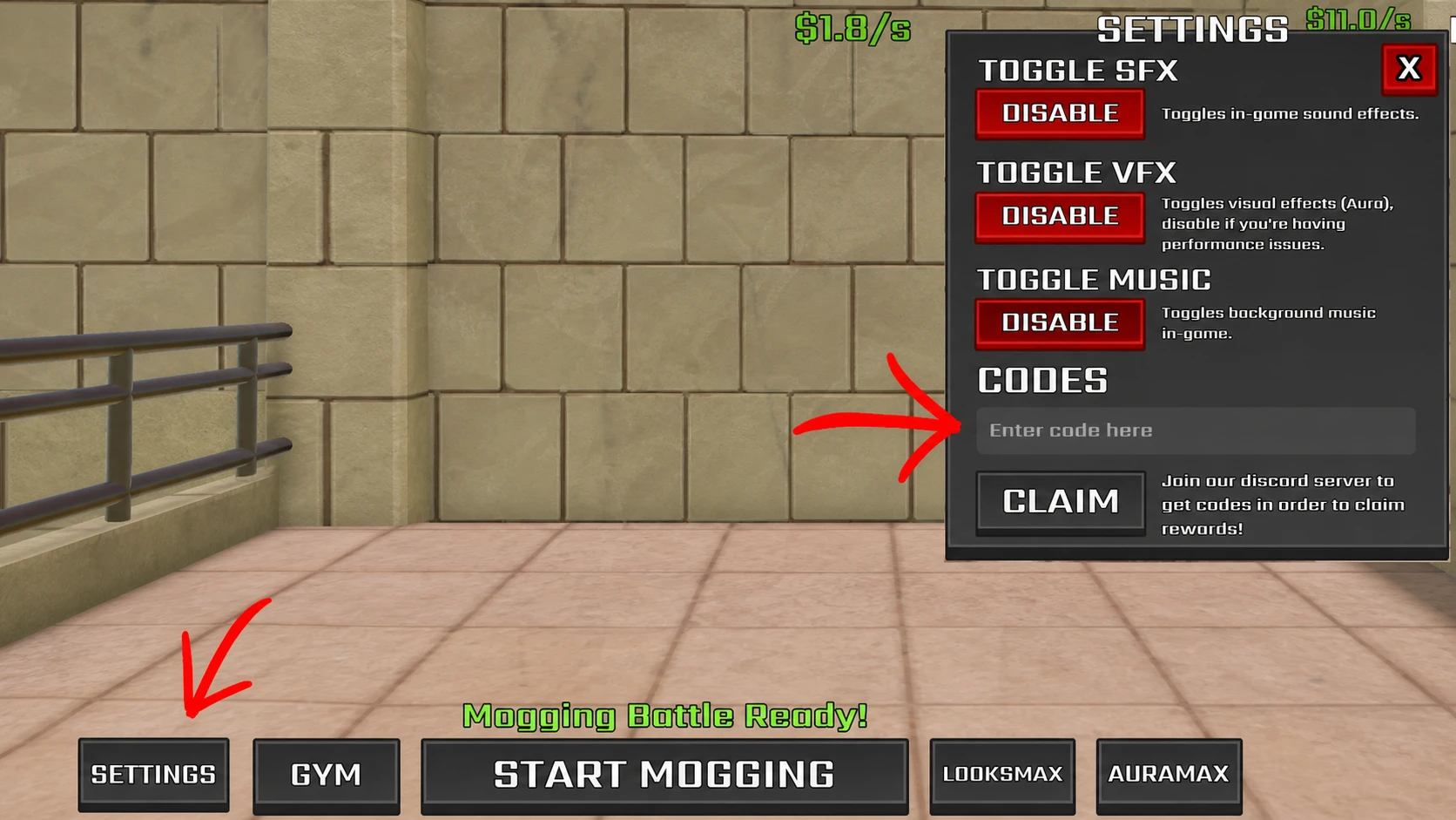 How to redeem codes in Roblox Looksmax and Mog
