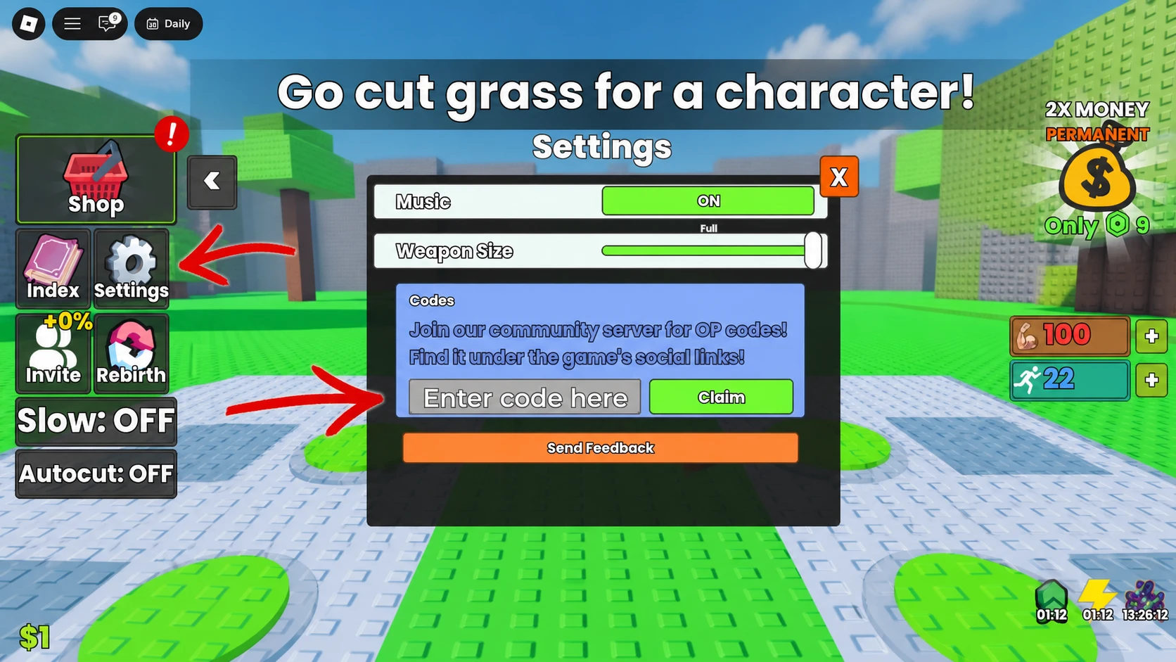 How to Redeem Codes in Cut Grass for Anime Characters