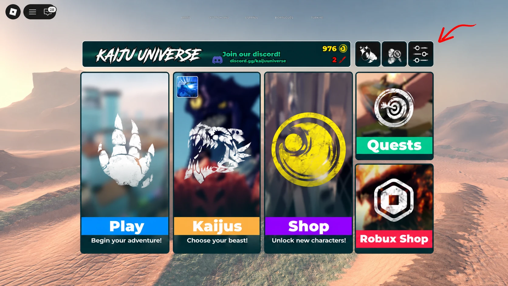 Kaiju Universe main menu and Settings button