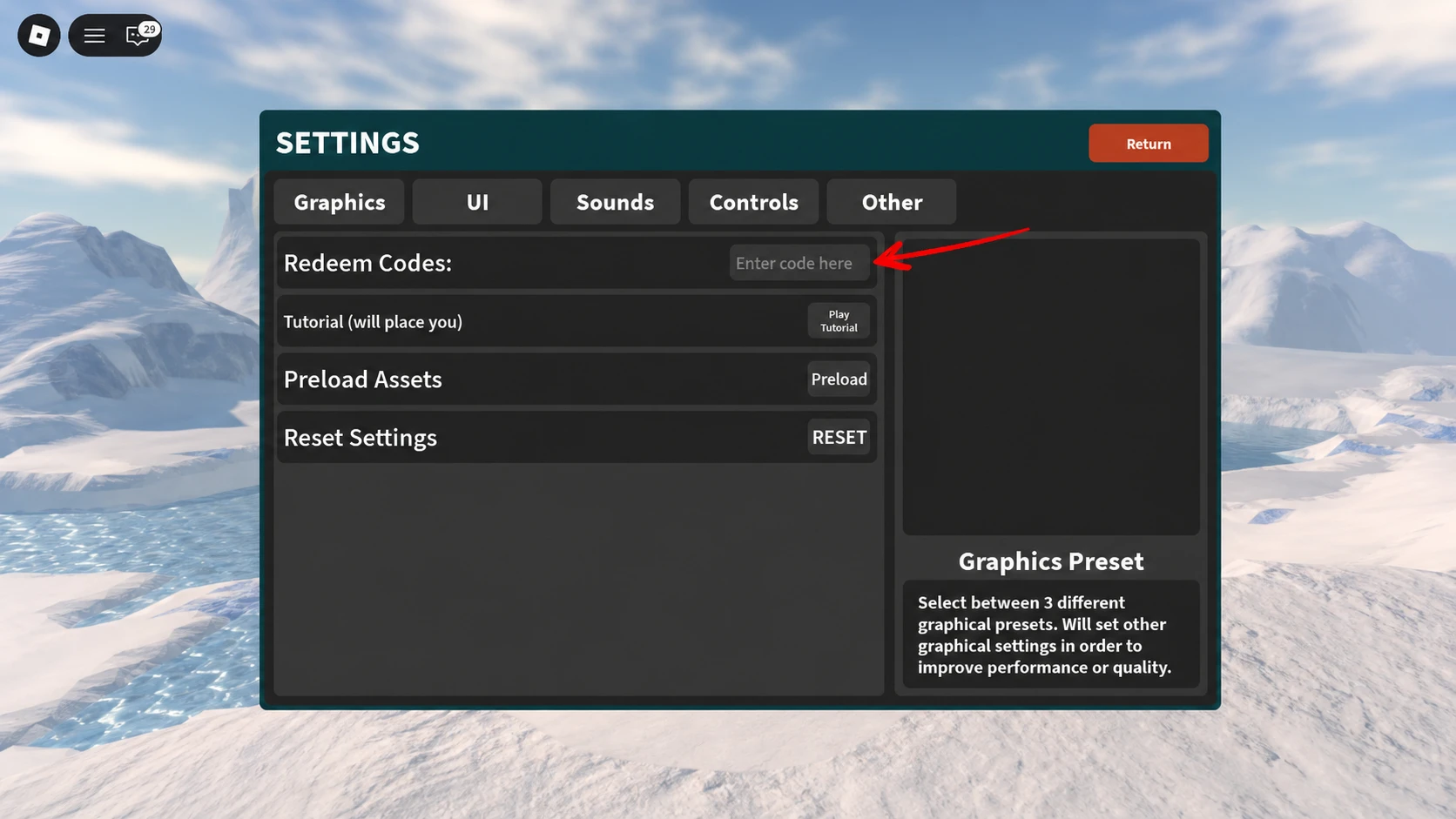 Kaiju Universe code redemption field in the Others settings tab