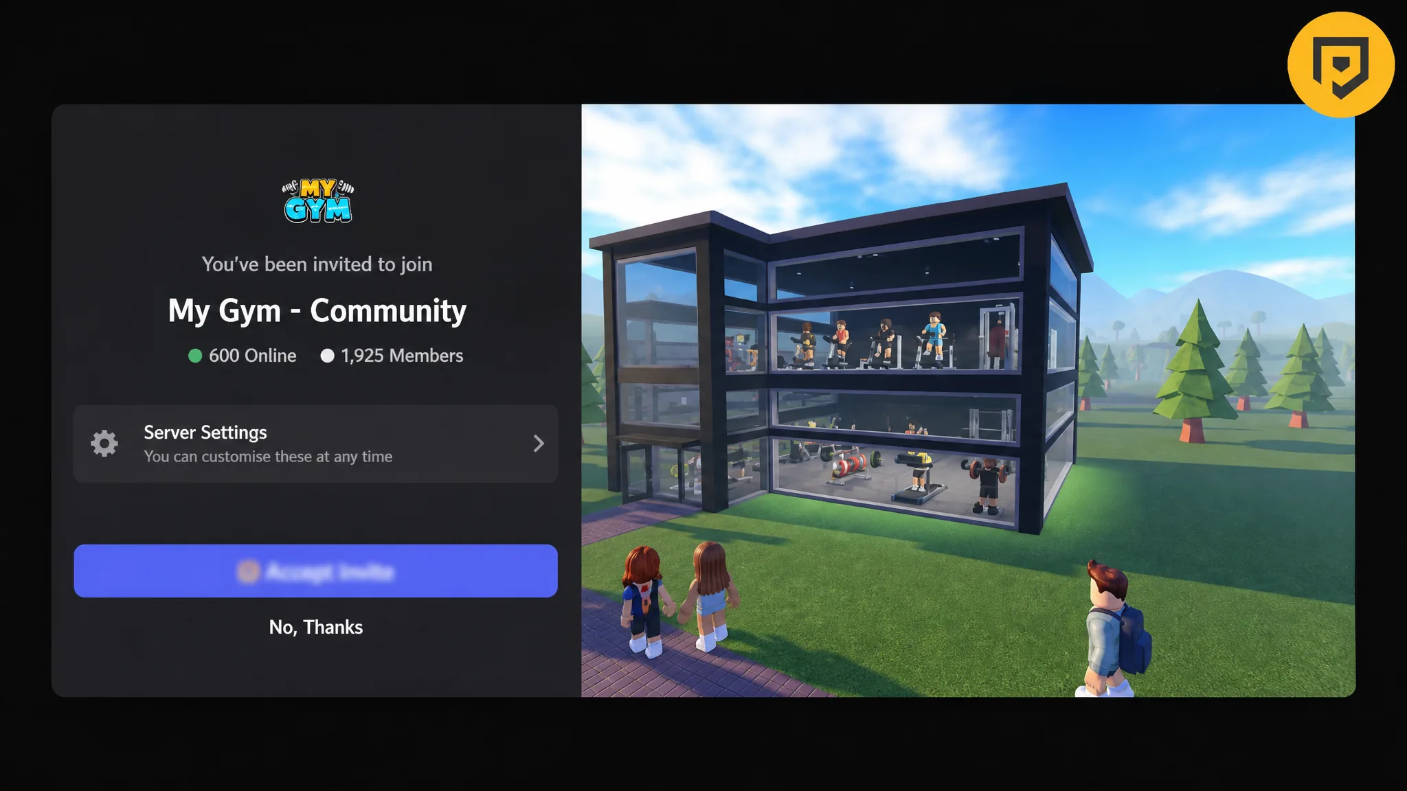 Screenshot of the Run a Gym Discord server invite page