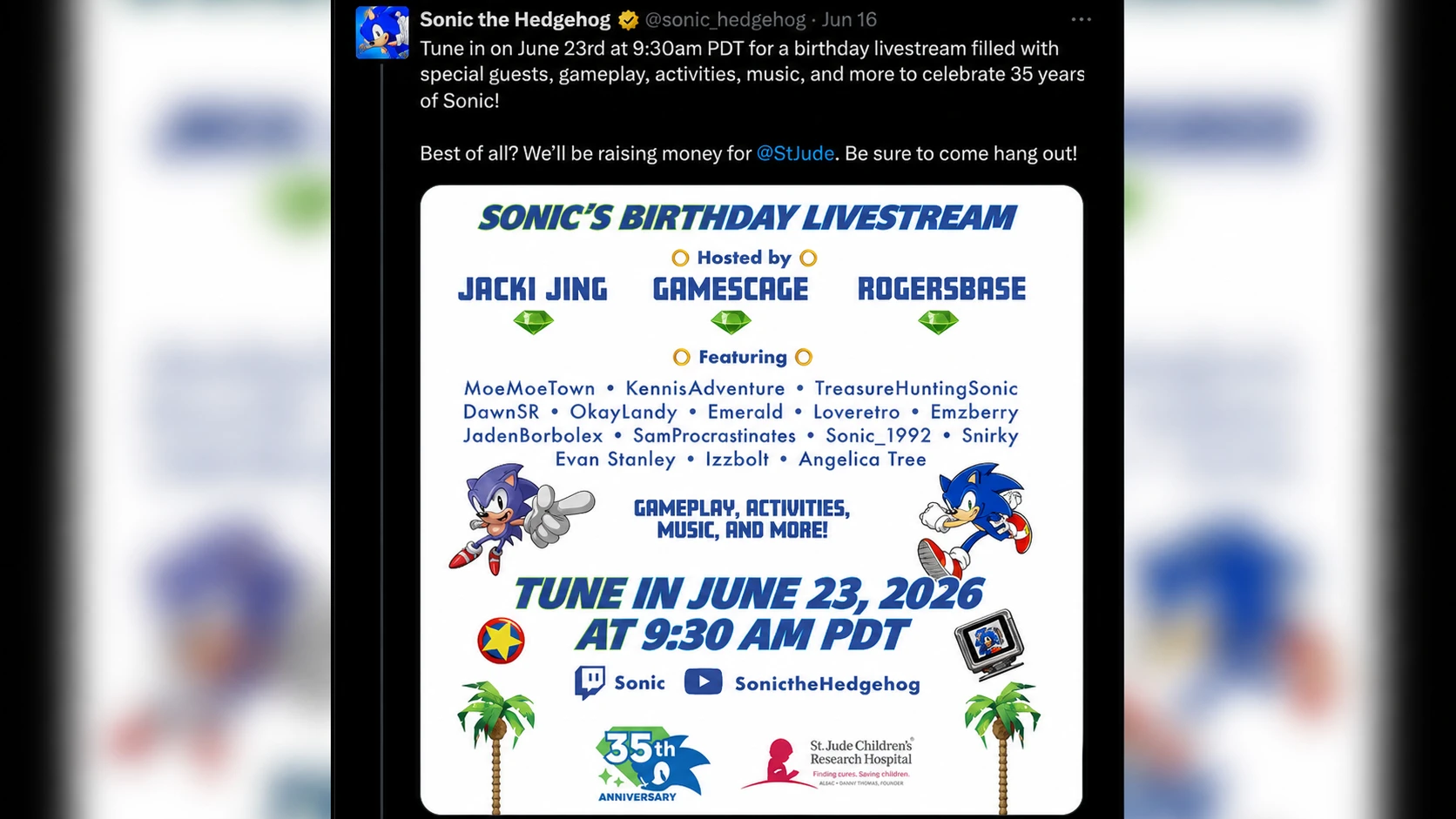 Sonic 35th Birthday Livestream: Start Time and How to Watch (June 23)