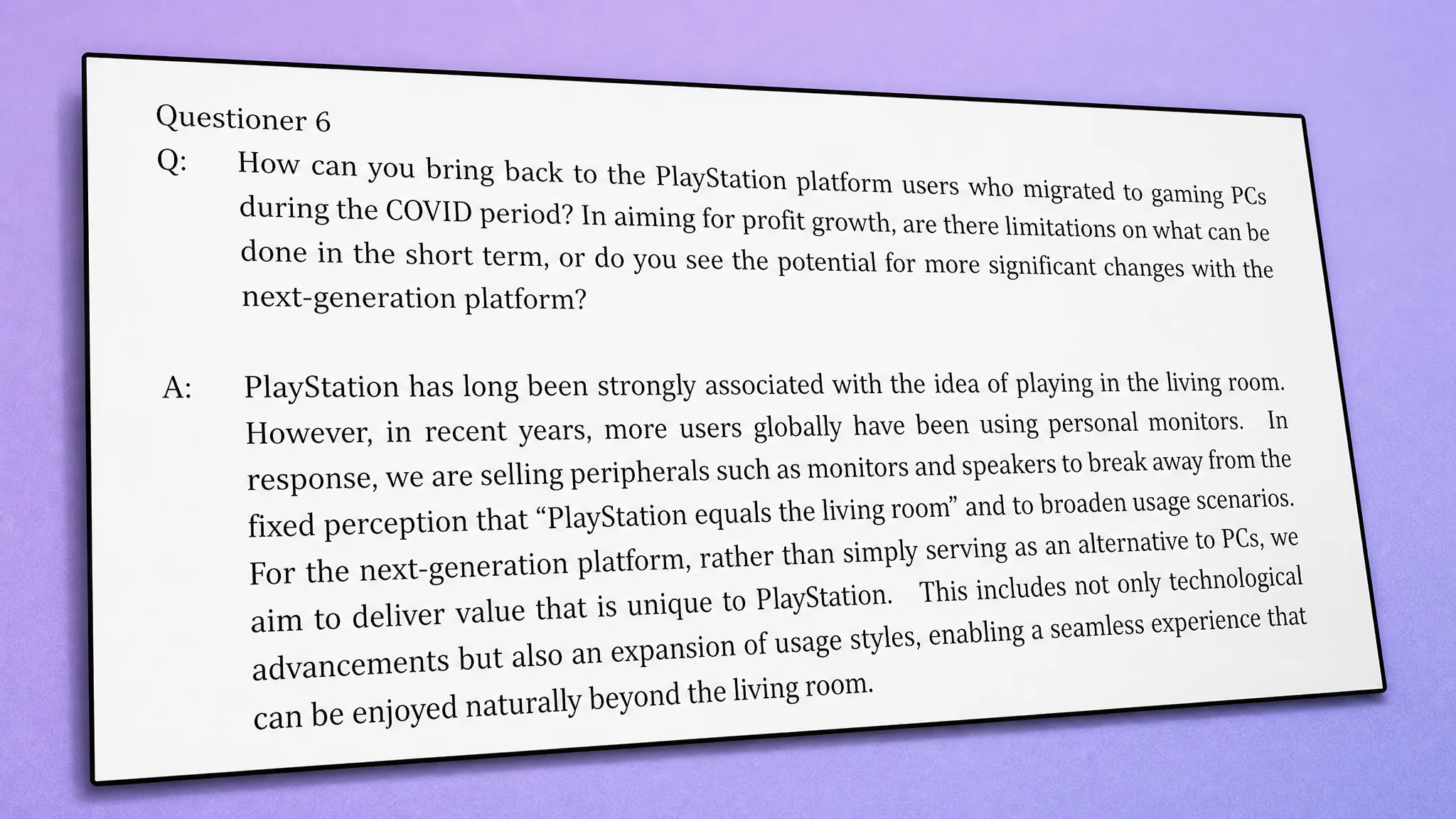 Screenshot of SIE President Hideaki Nishino quote for "Sony boss alludes to PlayStation handheld amid ongoing PS6 rumors" article