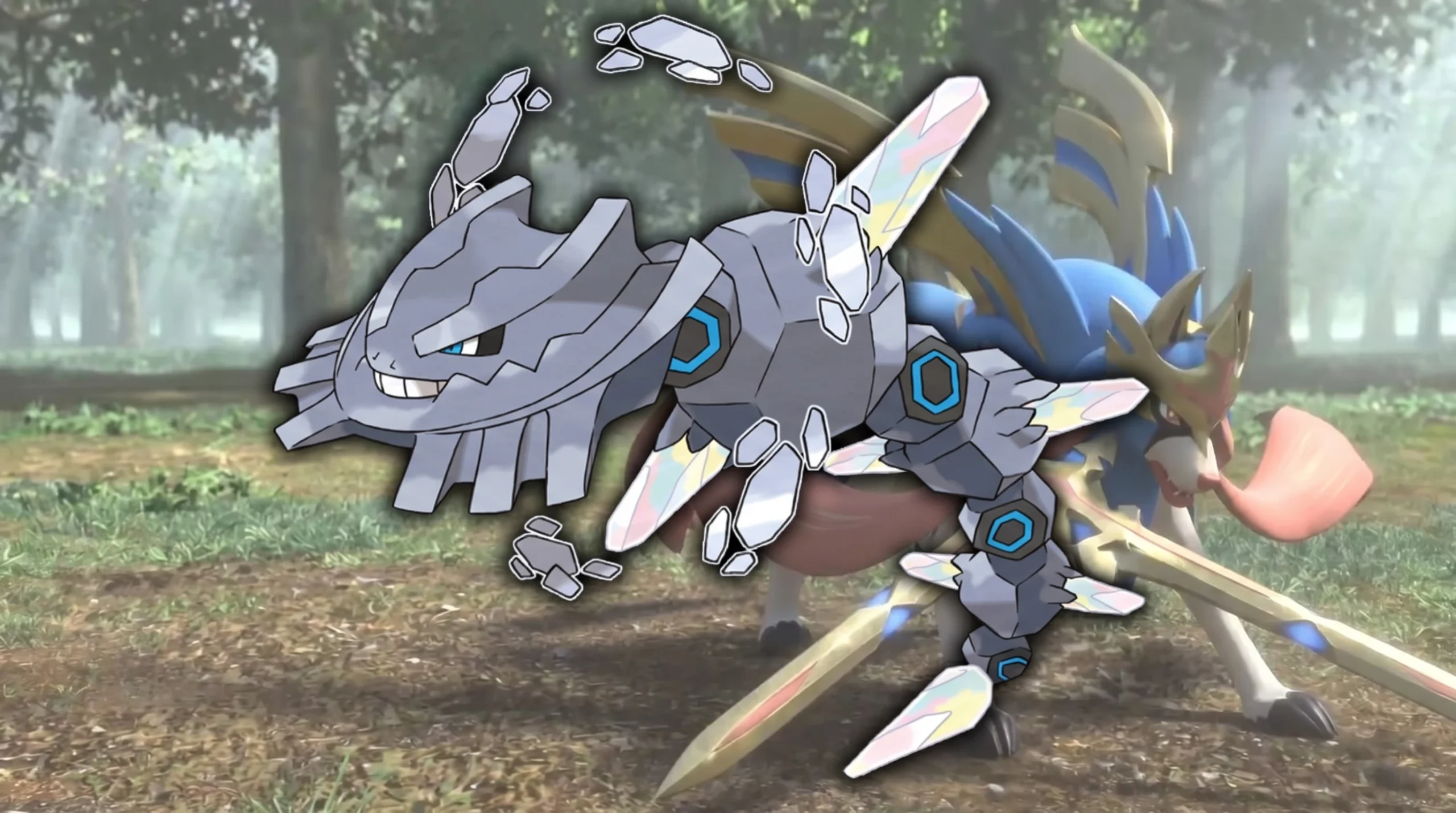 Steel Pokemon weakness - Steelix in front of a picture of a pokemon with a sword