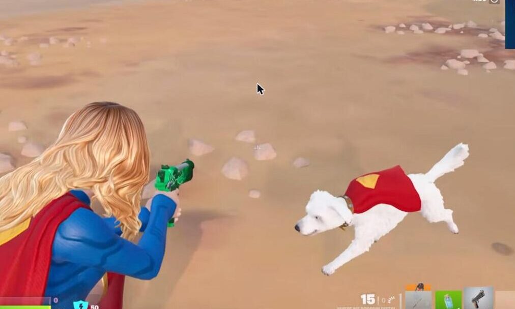 Supergirl and the Krypto Sidekick in Fortnite gameplay