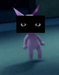 The patient has a black rectangle with eyes.