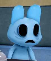 The patient has no eyes and a frown.