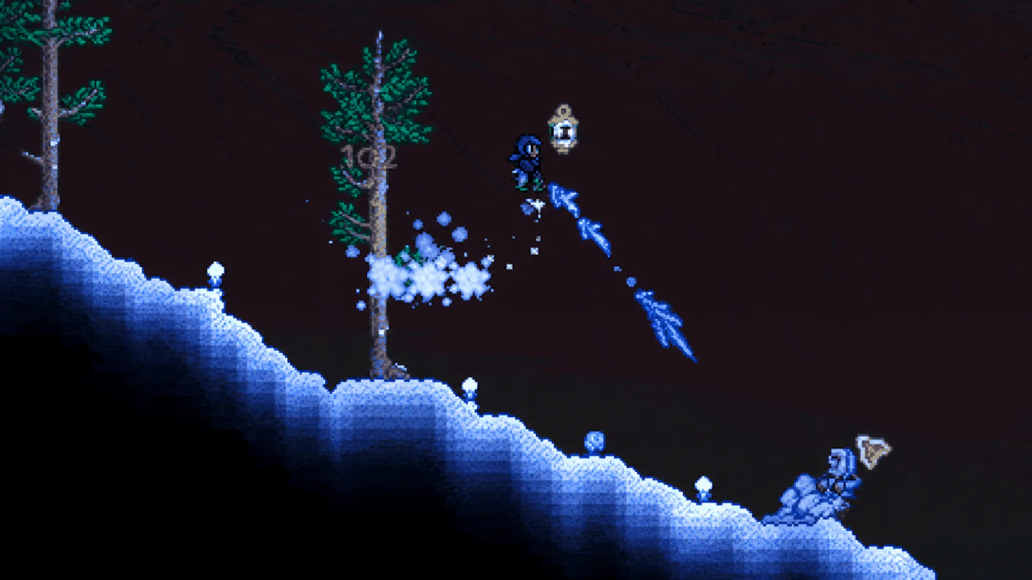 Terraria State of the Game June 2026 - A player fires large ice shards at a frozen zombie