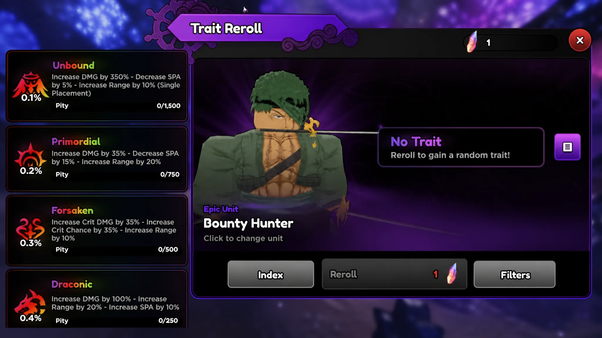 Trait Reroll System in Anime Expeditions Roblox Experience