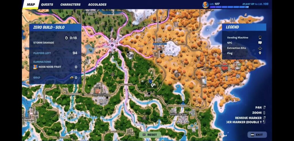 Fortnite map showing Vanguard Slone location