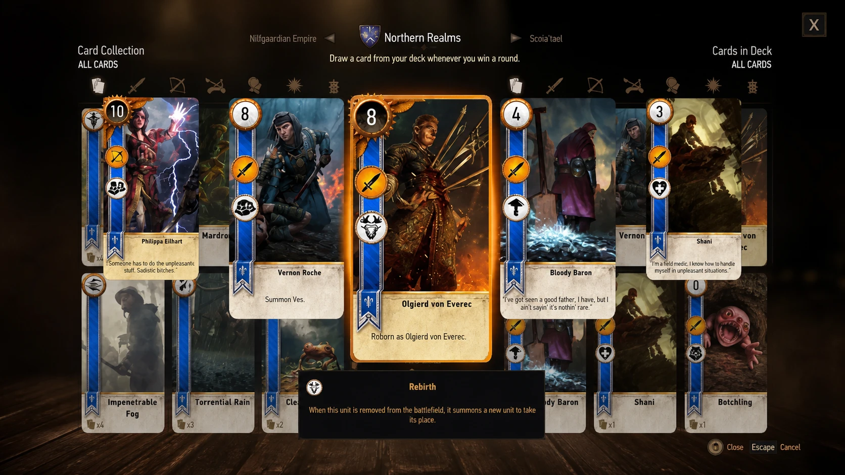 Gwent Redux example cards in The Witcher 3