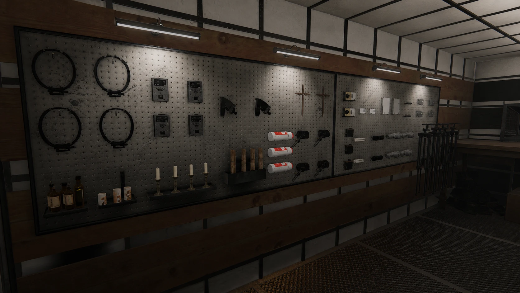 Challenge equipment hung on the wall in Phasmophobia