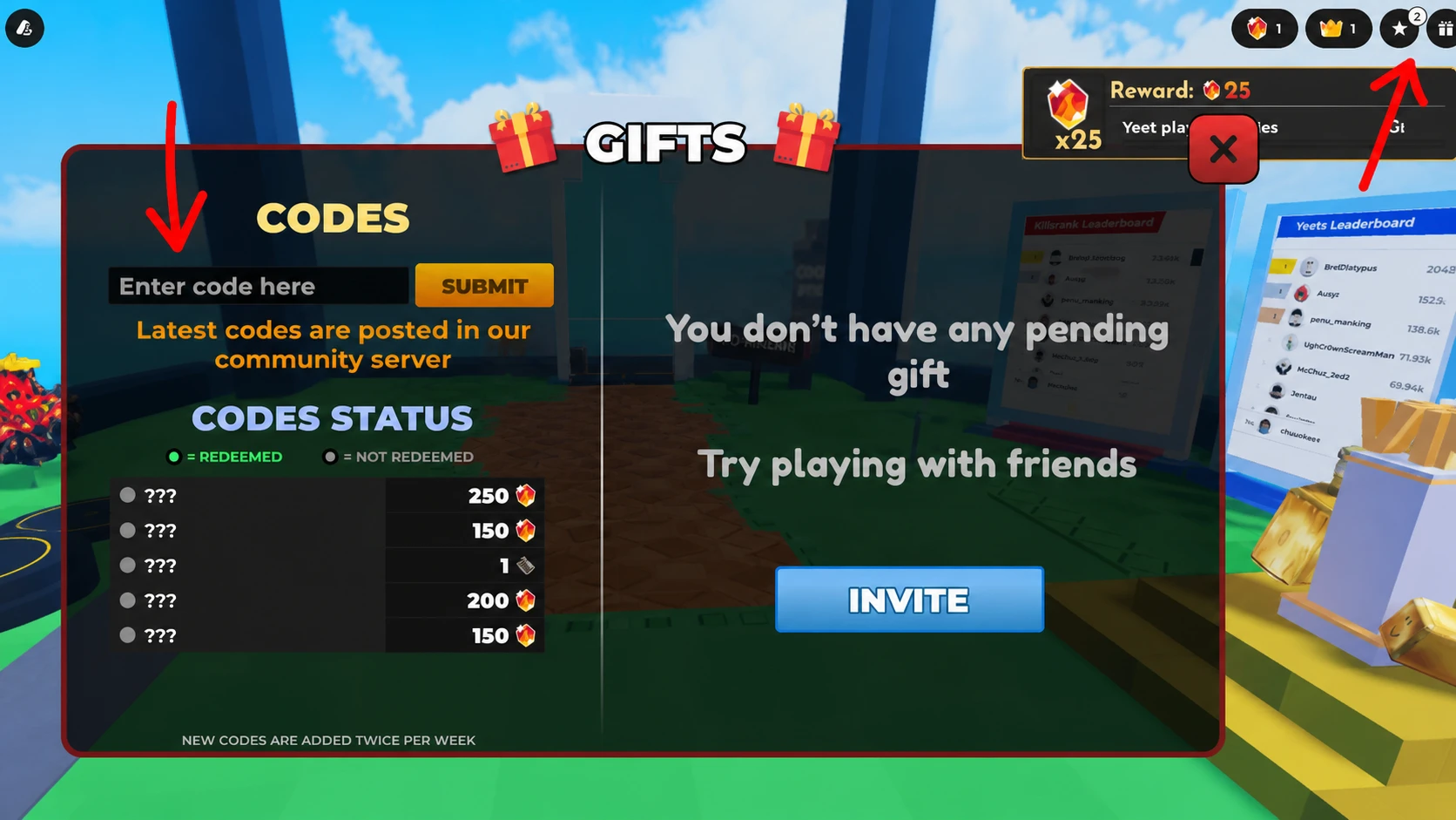 How to Redeem Codes in Yeet Battles