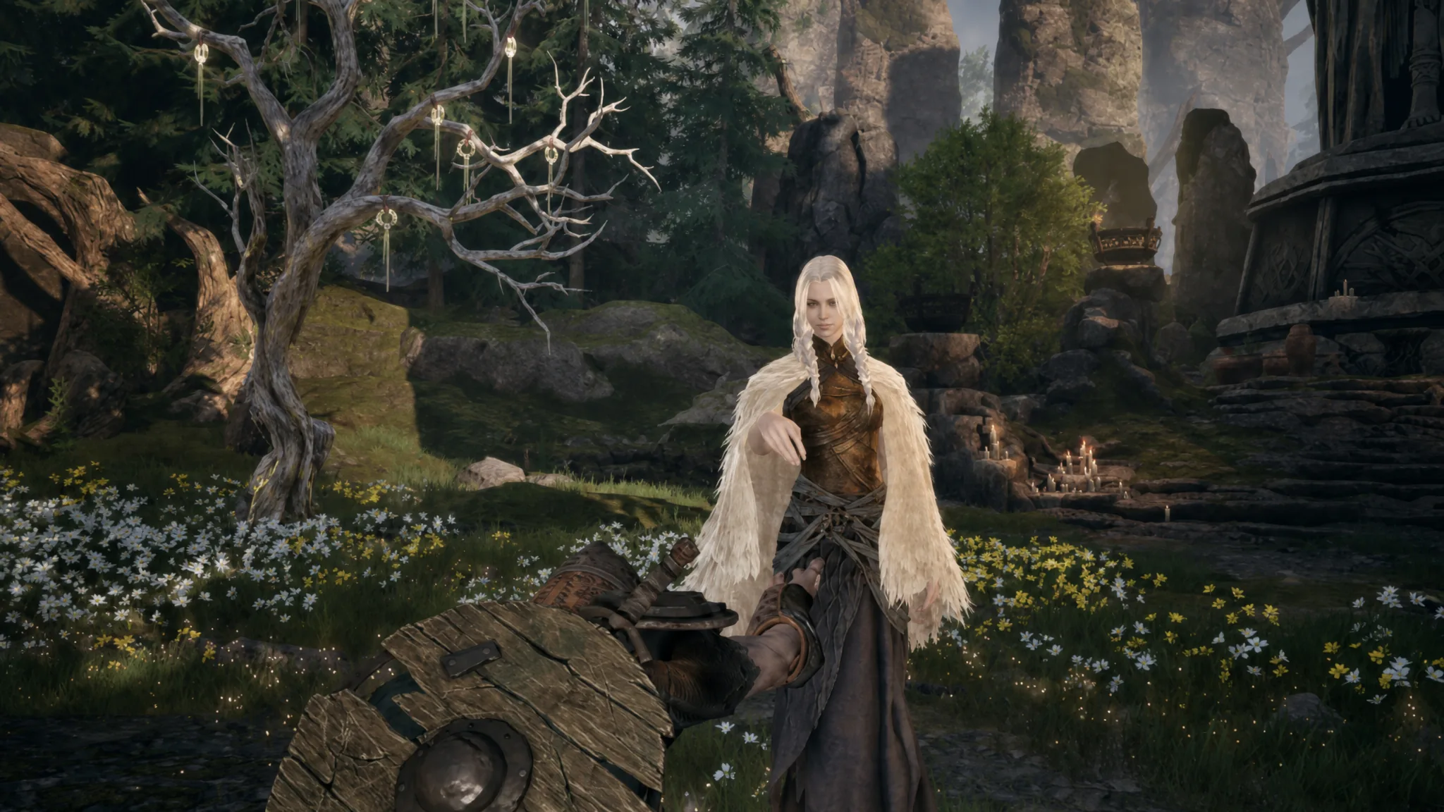 Speaking with Dew in Mistfall Hunter