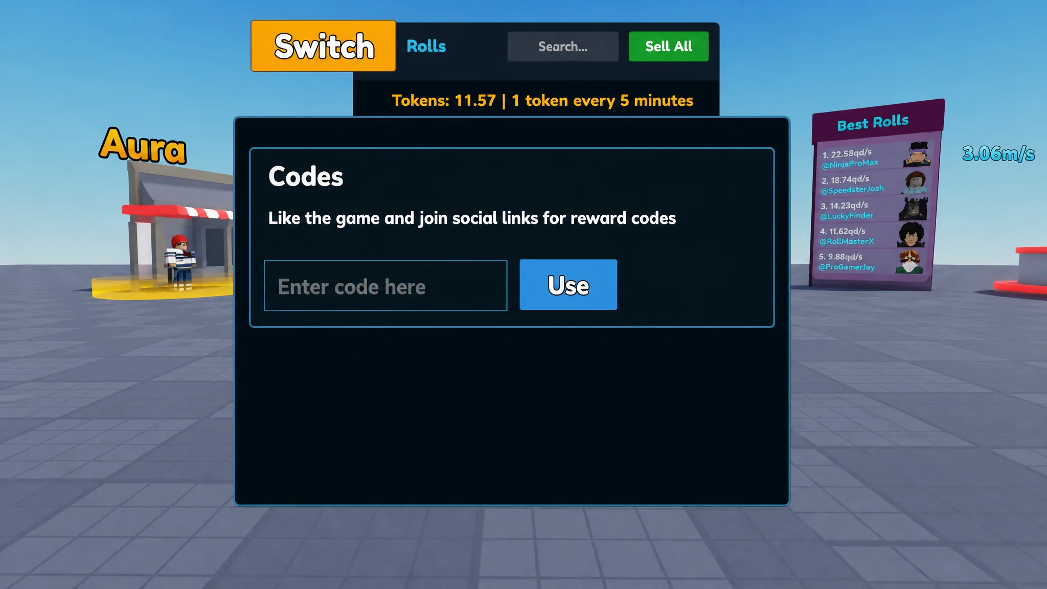 Accelerator Incremental codes redemption screen showing the input box at the bottom of the shop panel