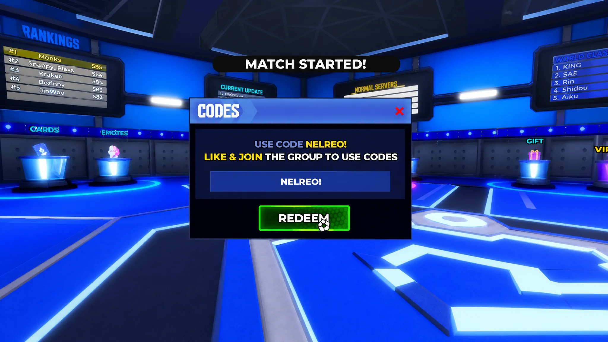 The Blue Lock code redemption text box