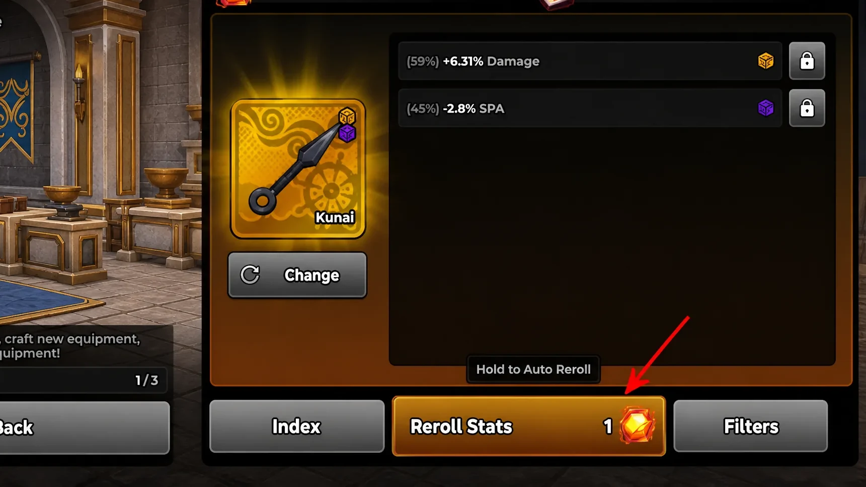 Equipment reroll in Anime Expeditions
