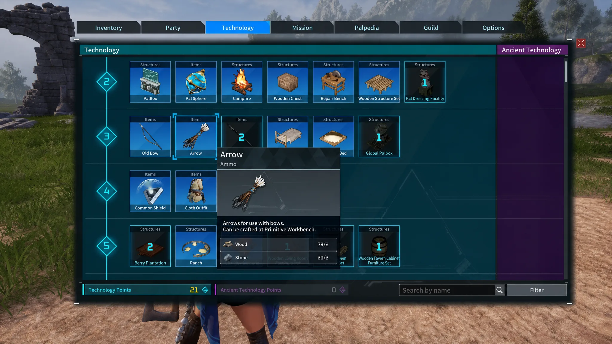 Crafting arrows from Wood and Stone in Palworld