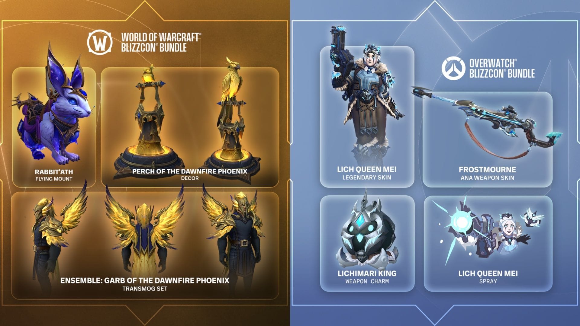 Left: World of Warcraft rewards. Right: Overwatch rewards