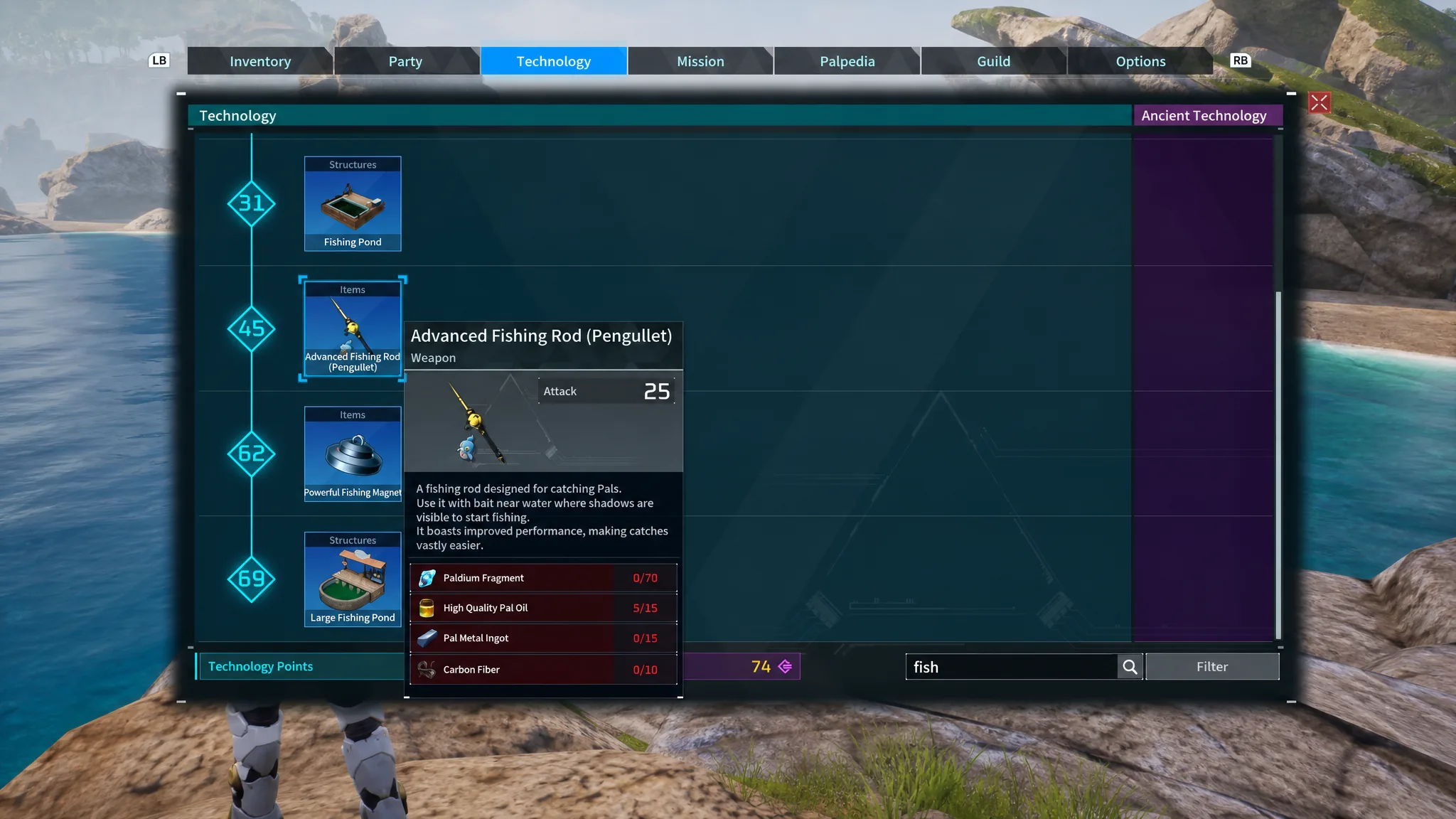 Fishing minigame near a fish shadow in Palworld