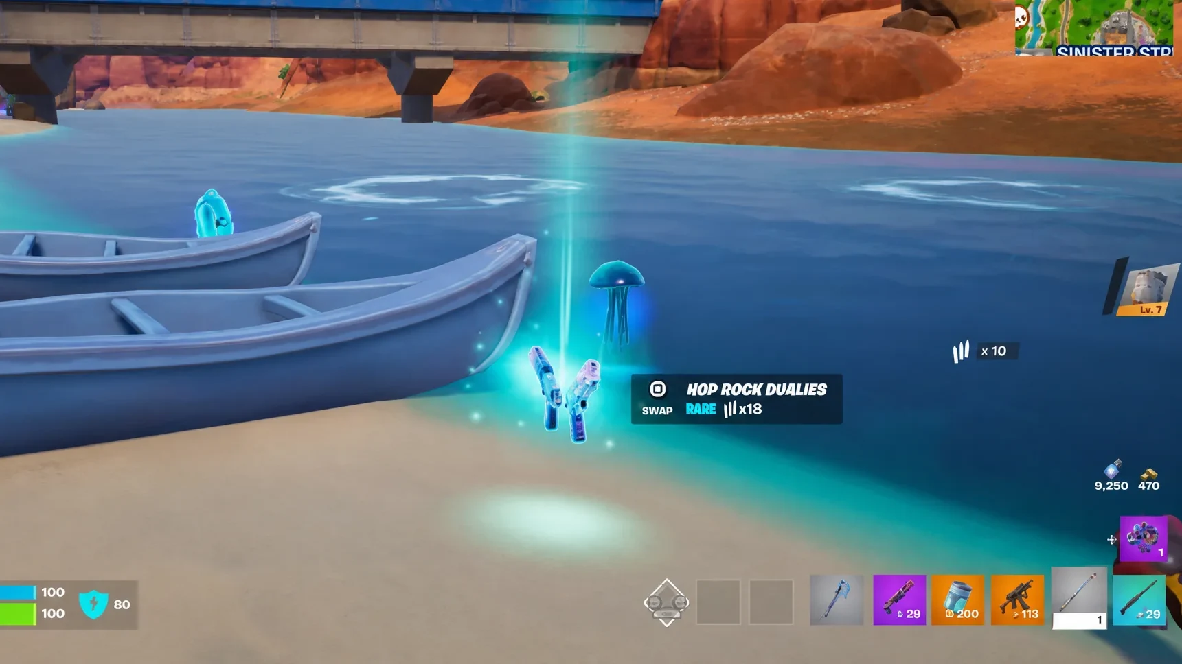 Travis Scott fishing and finding Hop Rock Dualies in Fortnite