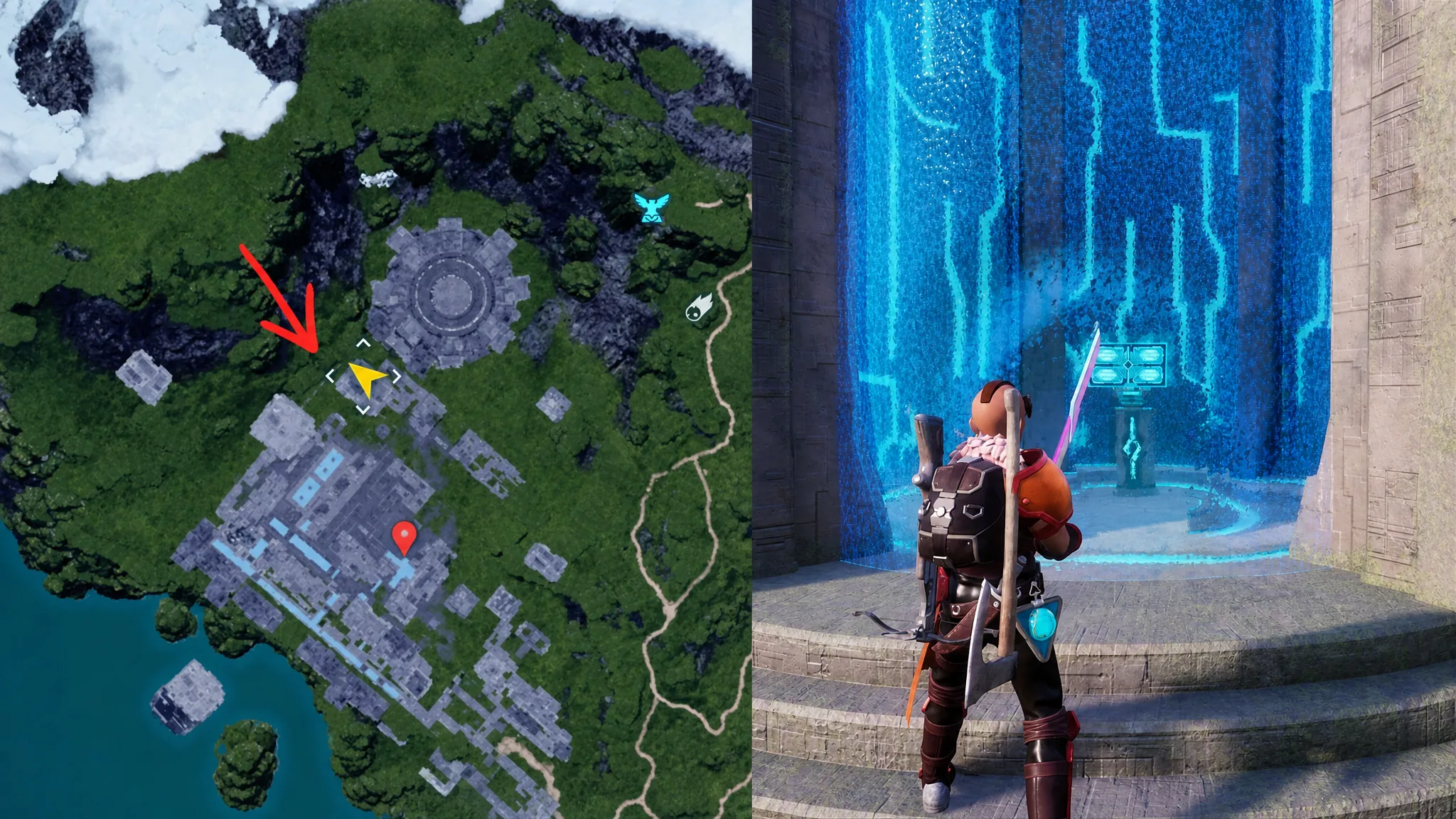 The Frostallion Talisman Schematic tower near the tundra in Palworld