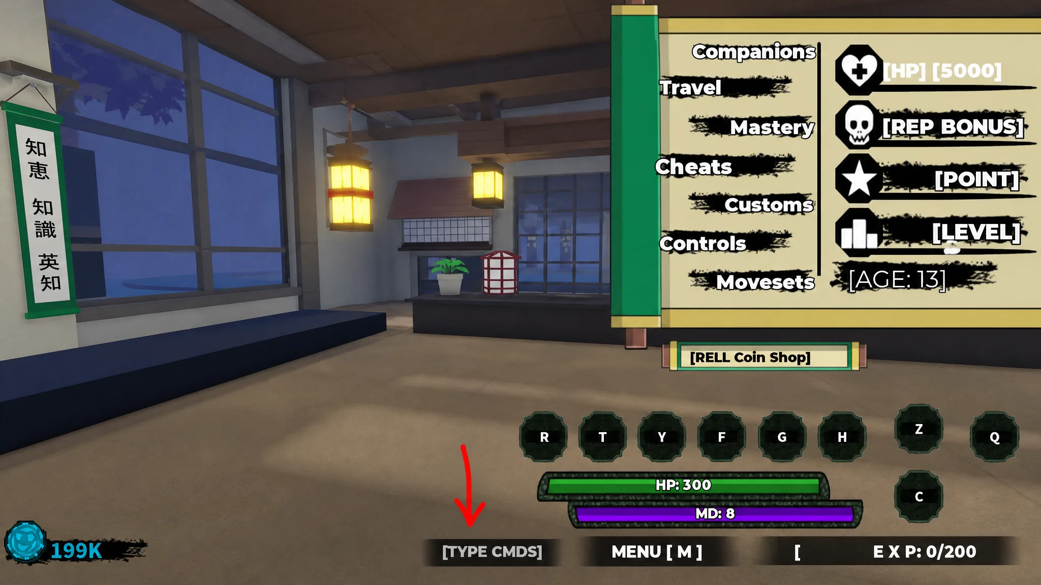 Shindo Life console commands use section