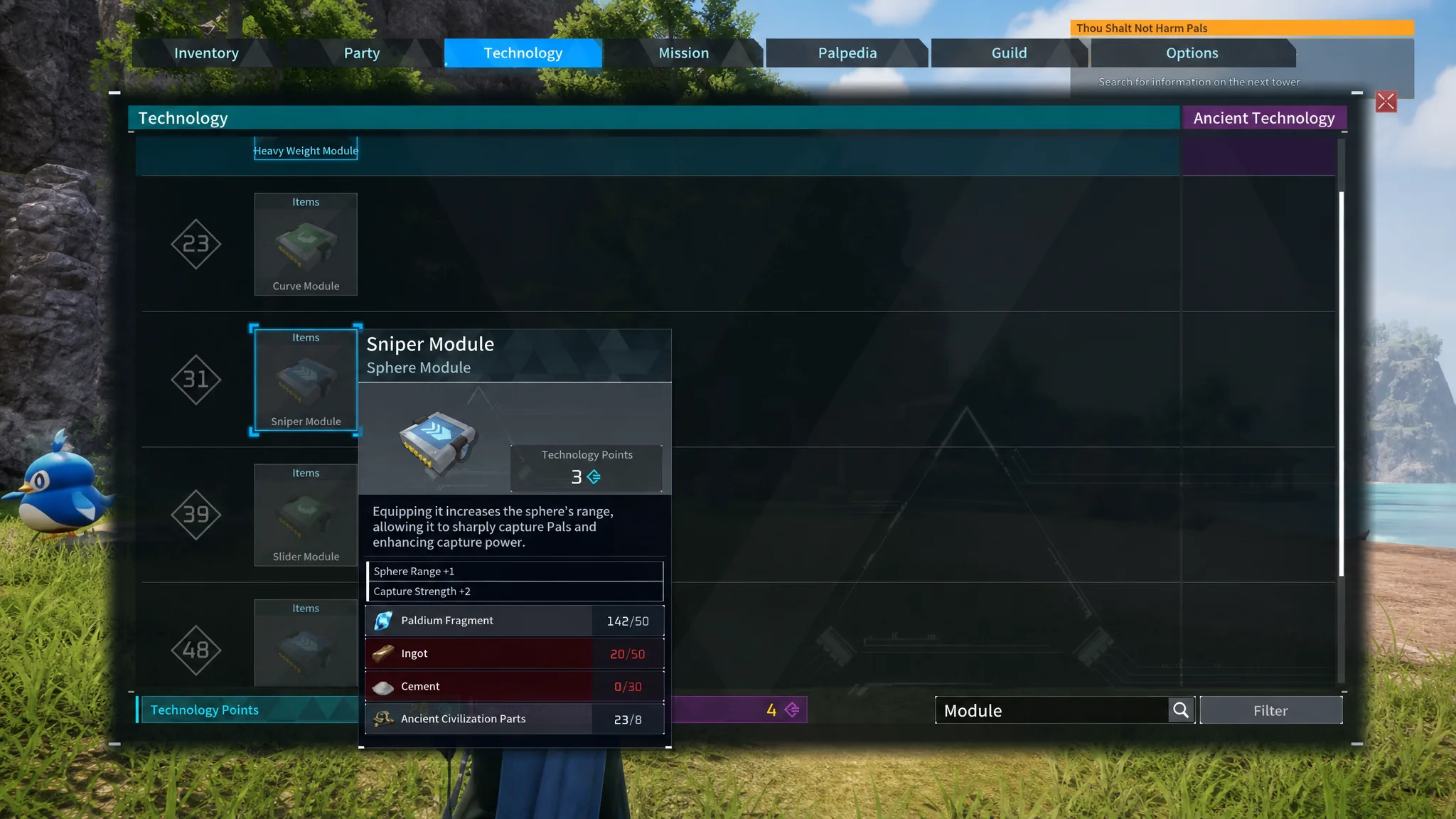 A player approaching a wild Pal in Palworld before throwing a Sphere