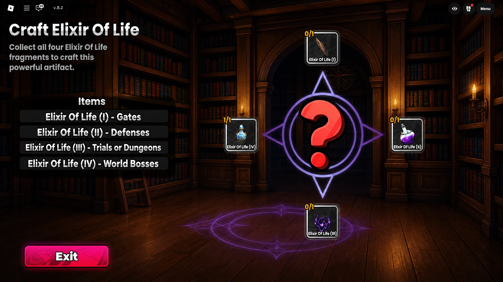 image showing the Elixir of Life crafting menu