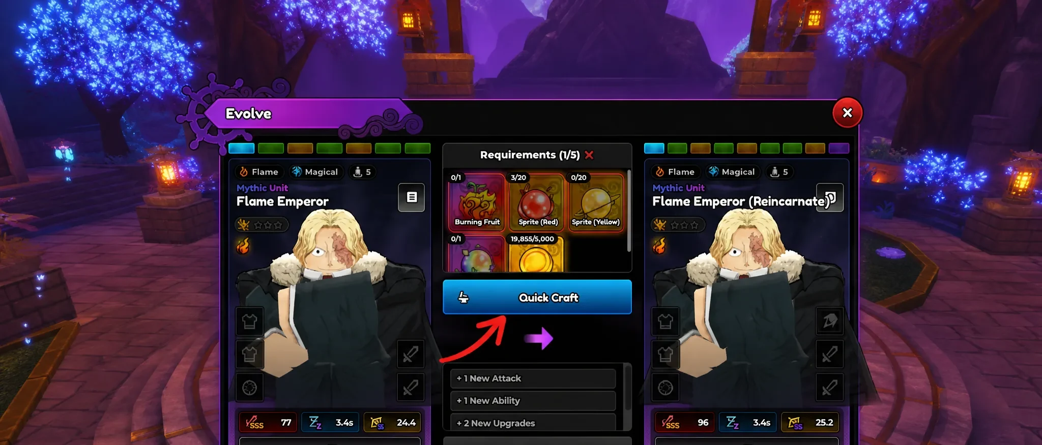 evolving a unit in Anime Expeditions