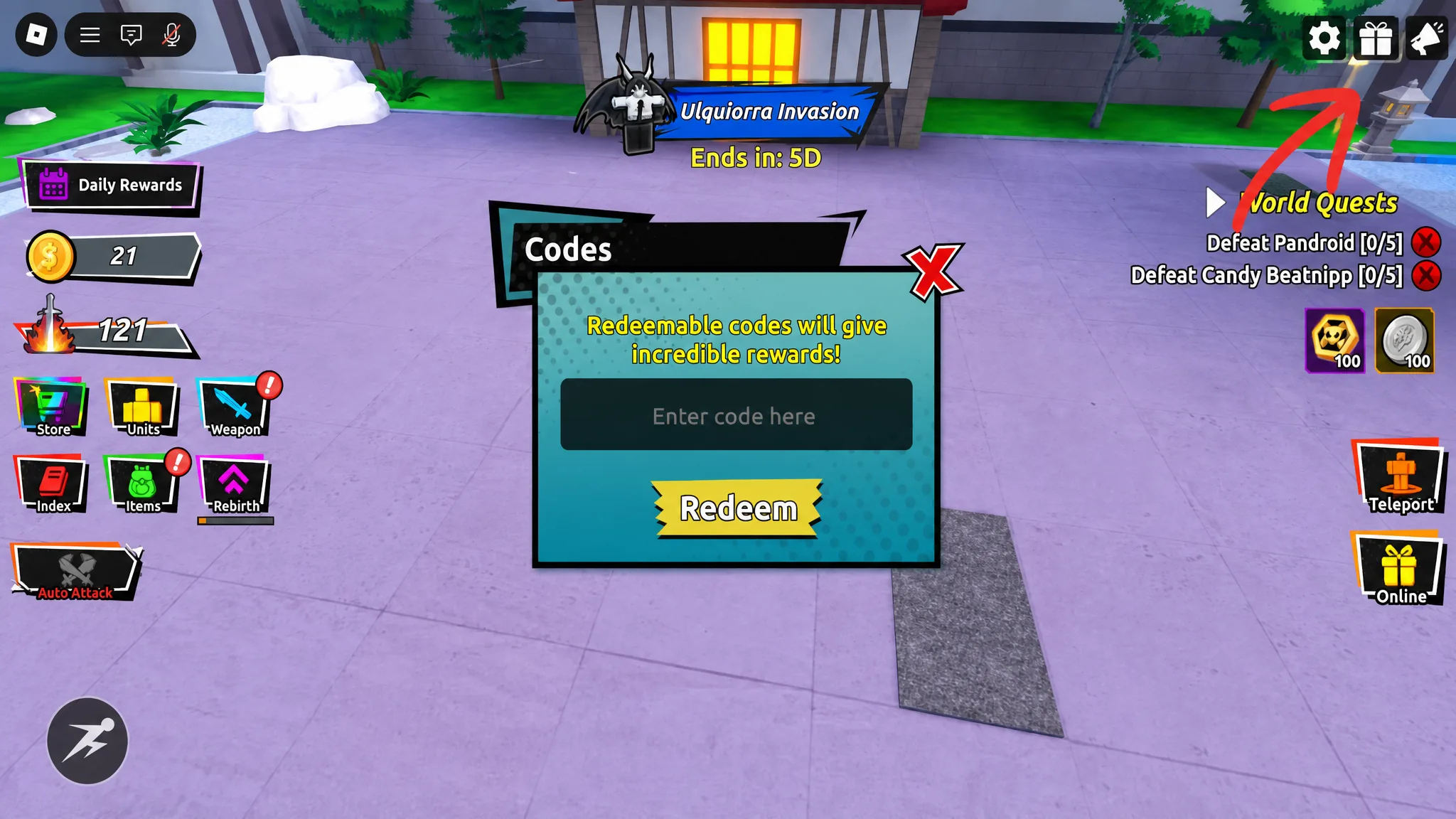 How to redeem codes in Anime Souls