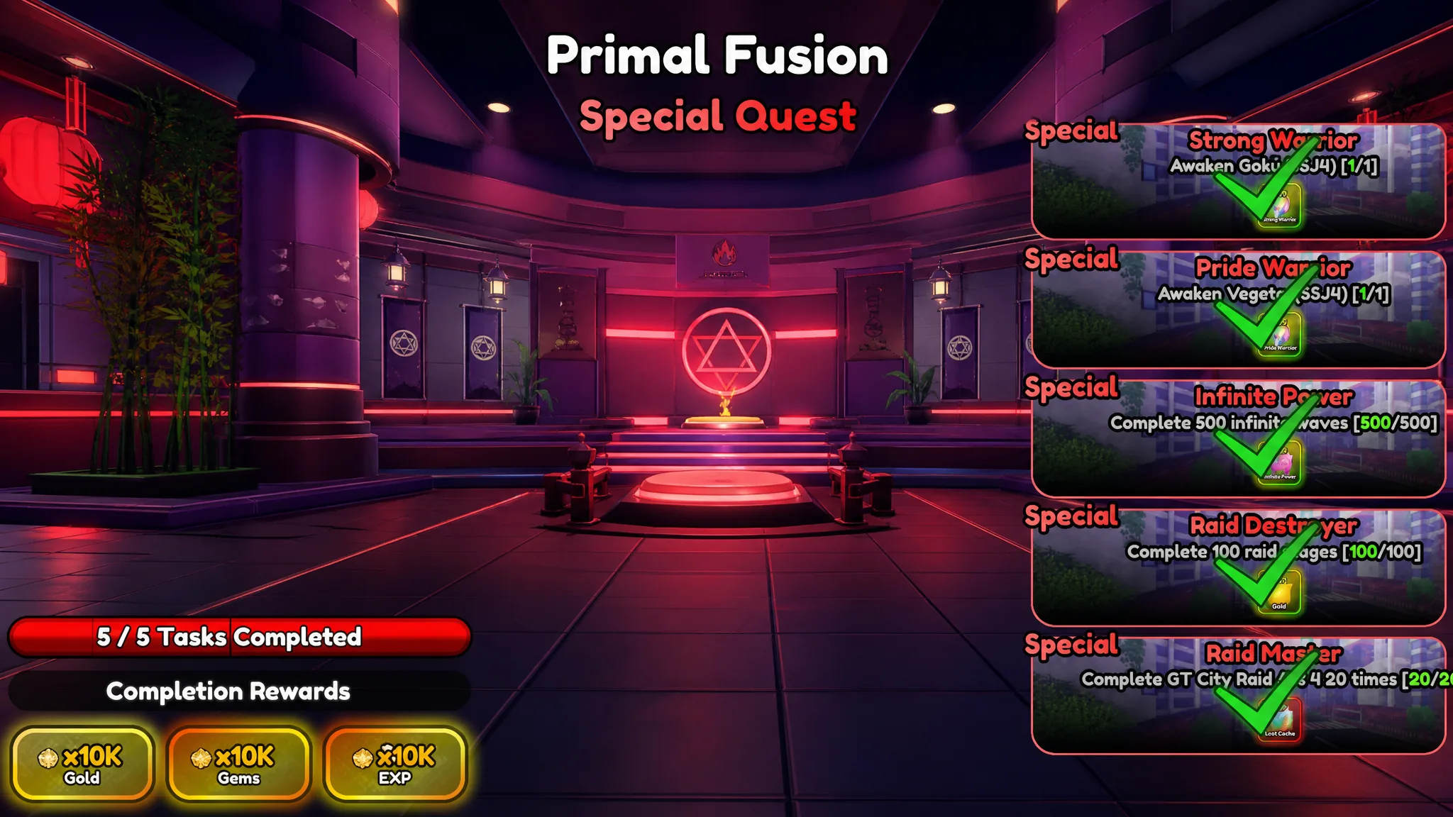 Primal fusion Special Quest requirements in Anime Squadron