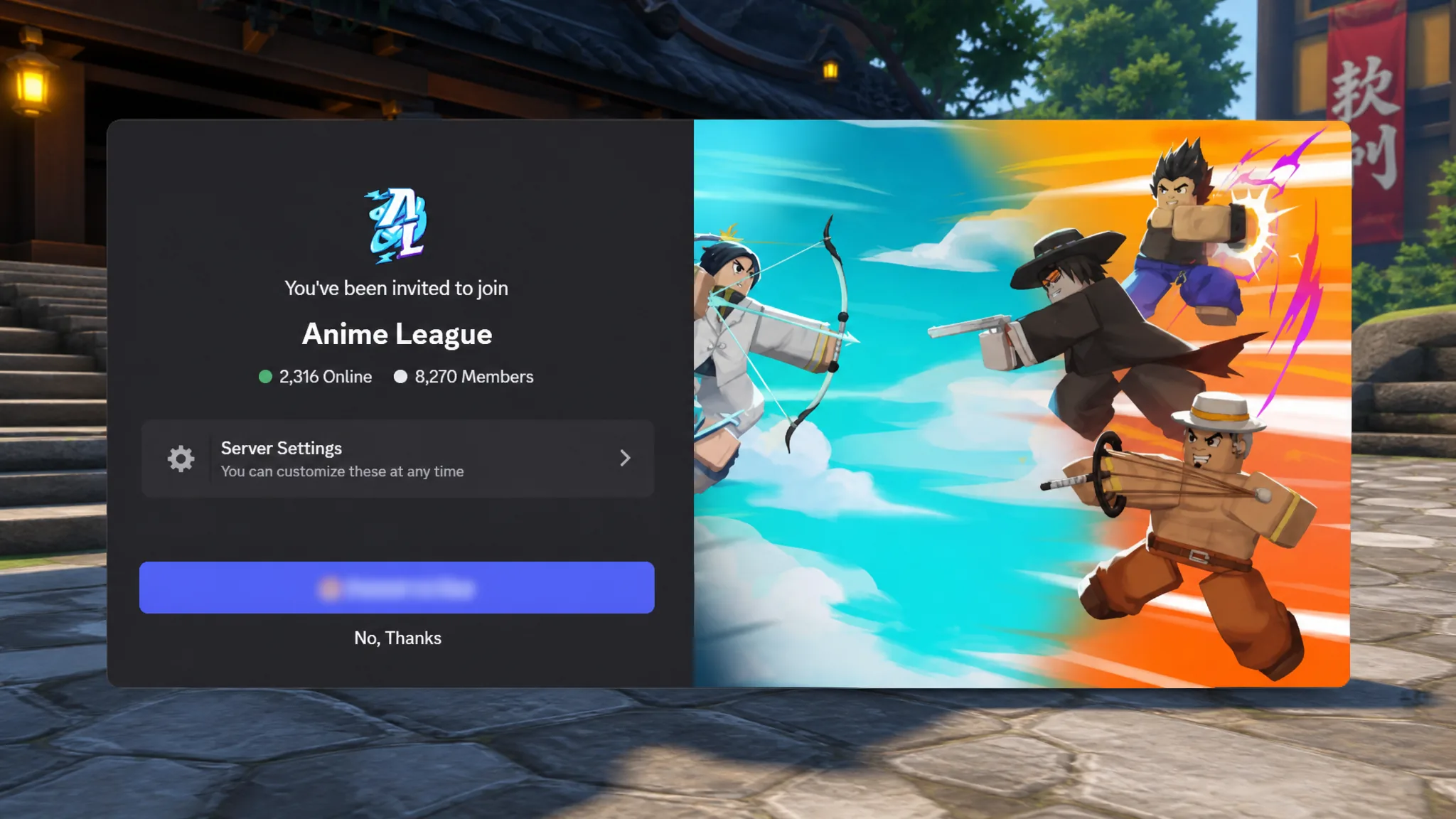 Anime League codes: A screenshot of the Discord server invite with a PT logo in the top right corner
