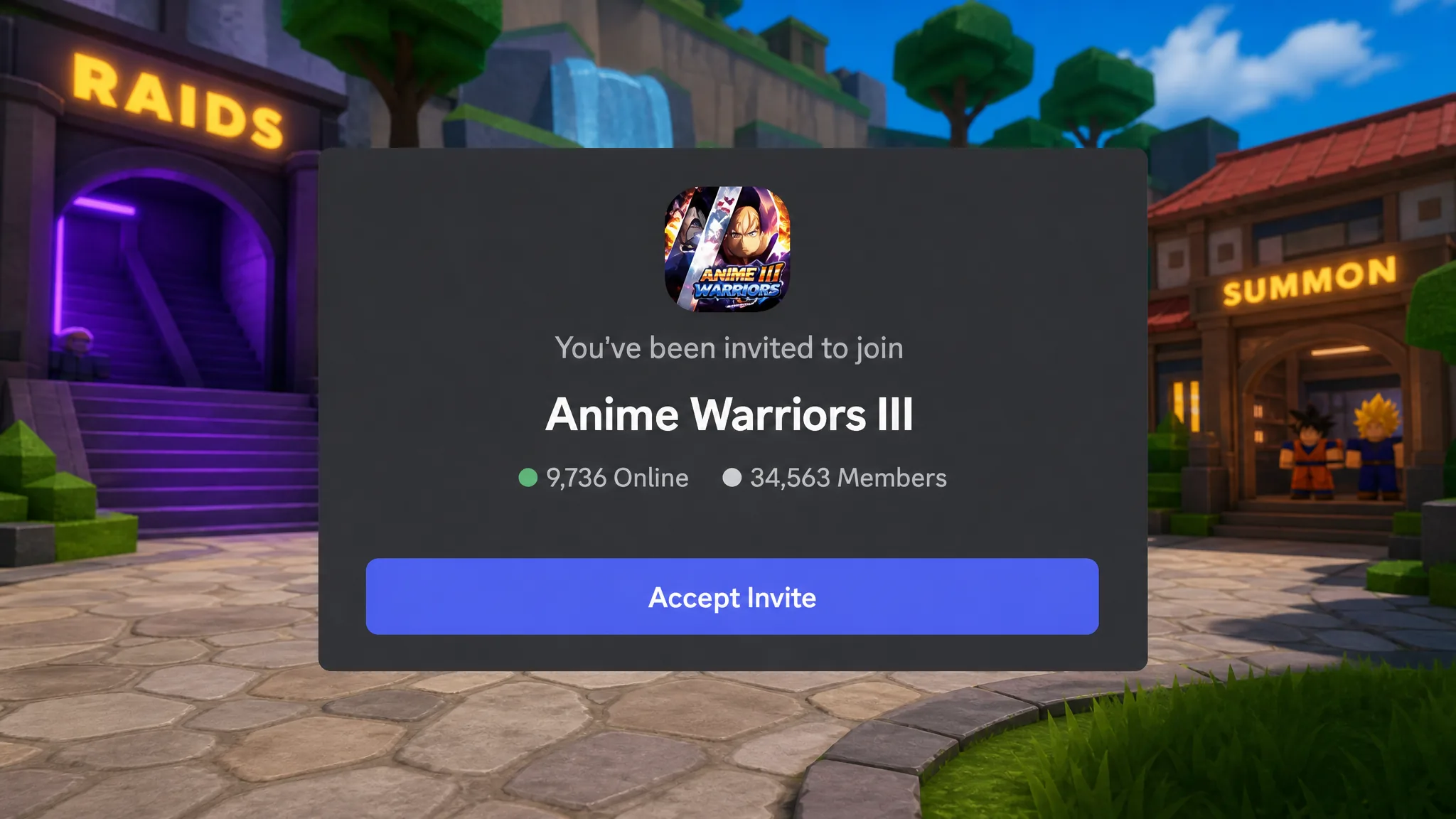 Anime Warriors 3 codes: An image of the Anime Warriors 3 Discord server