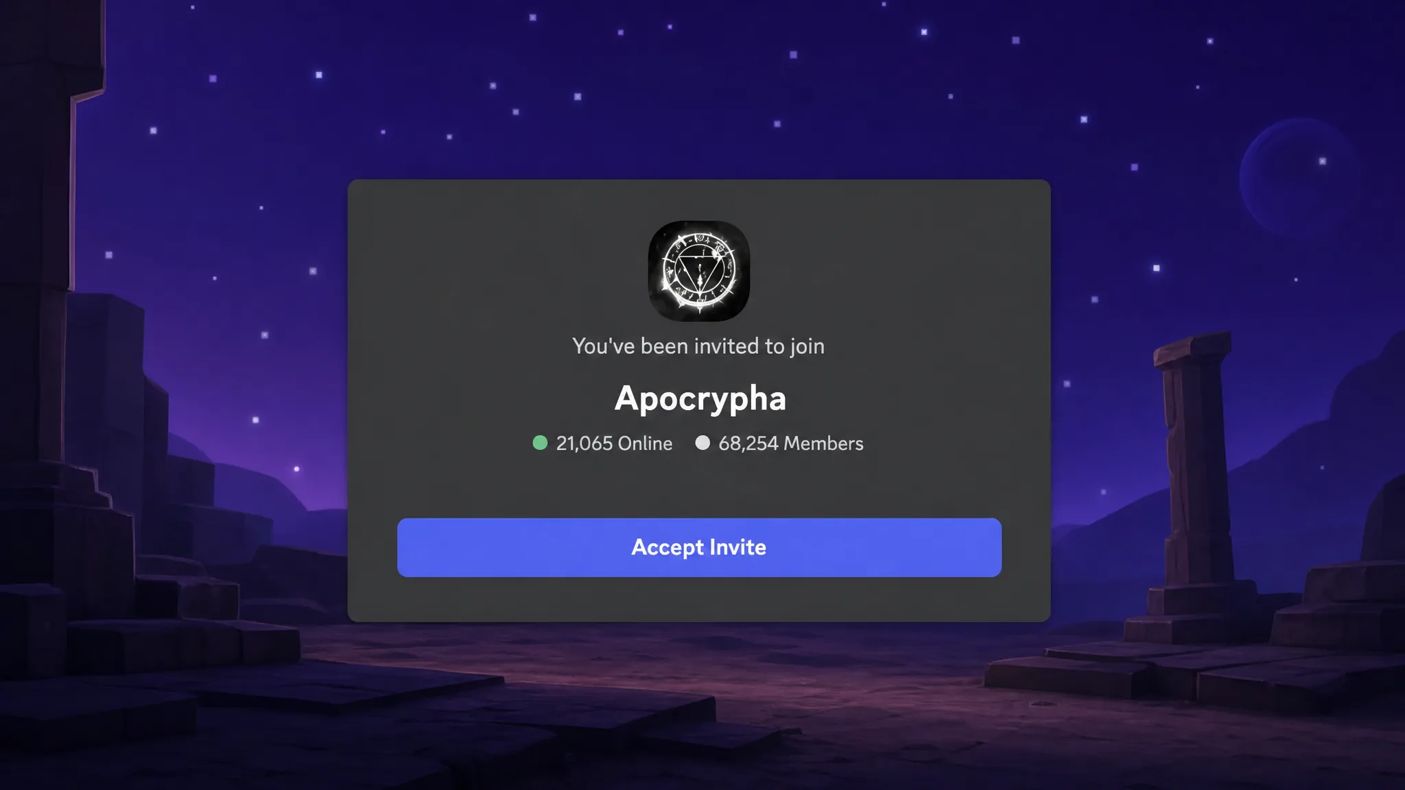 Apocrypha codes: An image of the Apocrypha Discord server