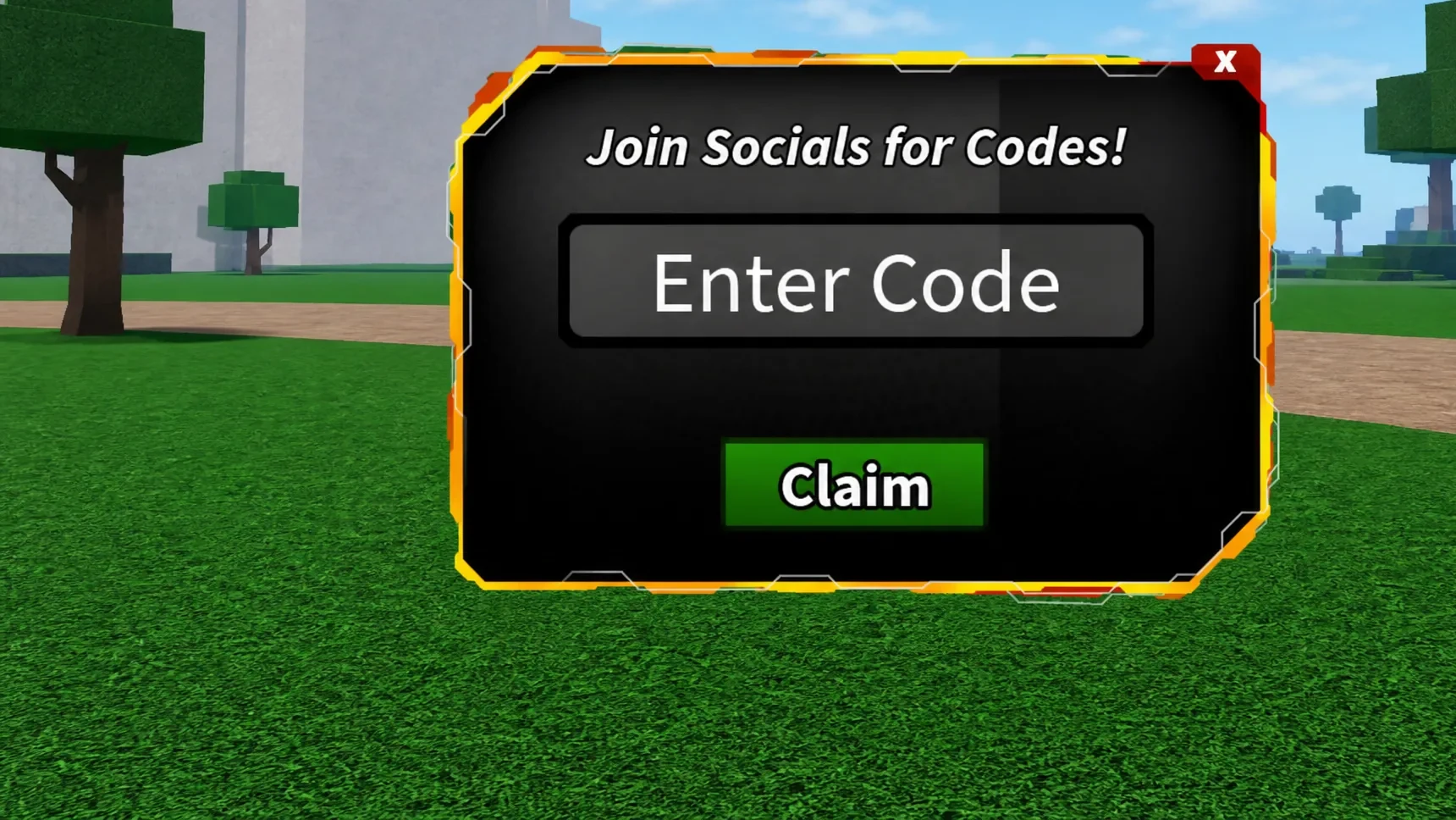 Blox Seas But Very Good codes: An image of the code redemption screen in Roblox