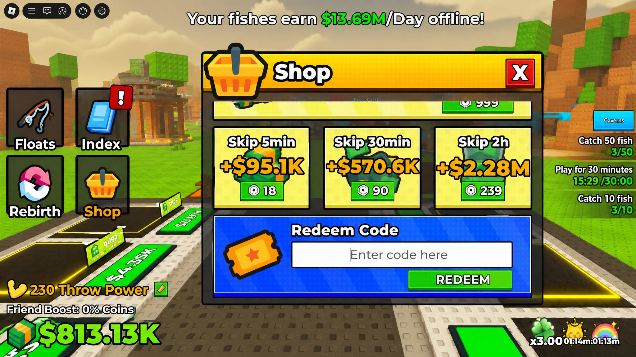 how to redeem pull a lucky fish codes in the roblox game