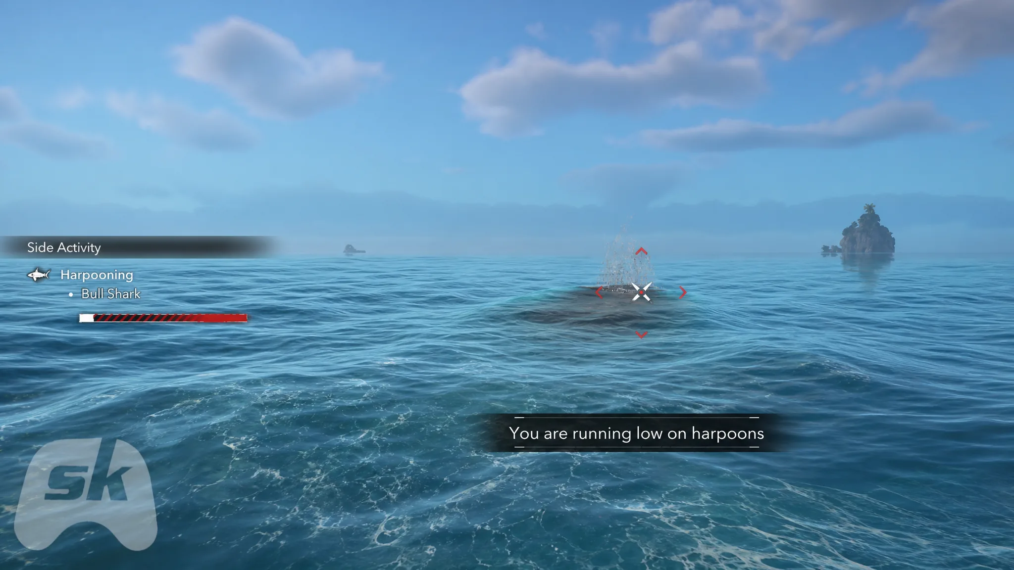 A bull shark diving beneath the water during a harpoon hunt