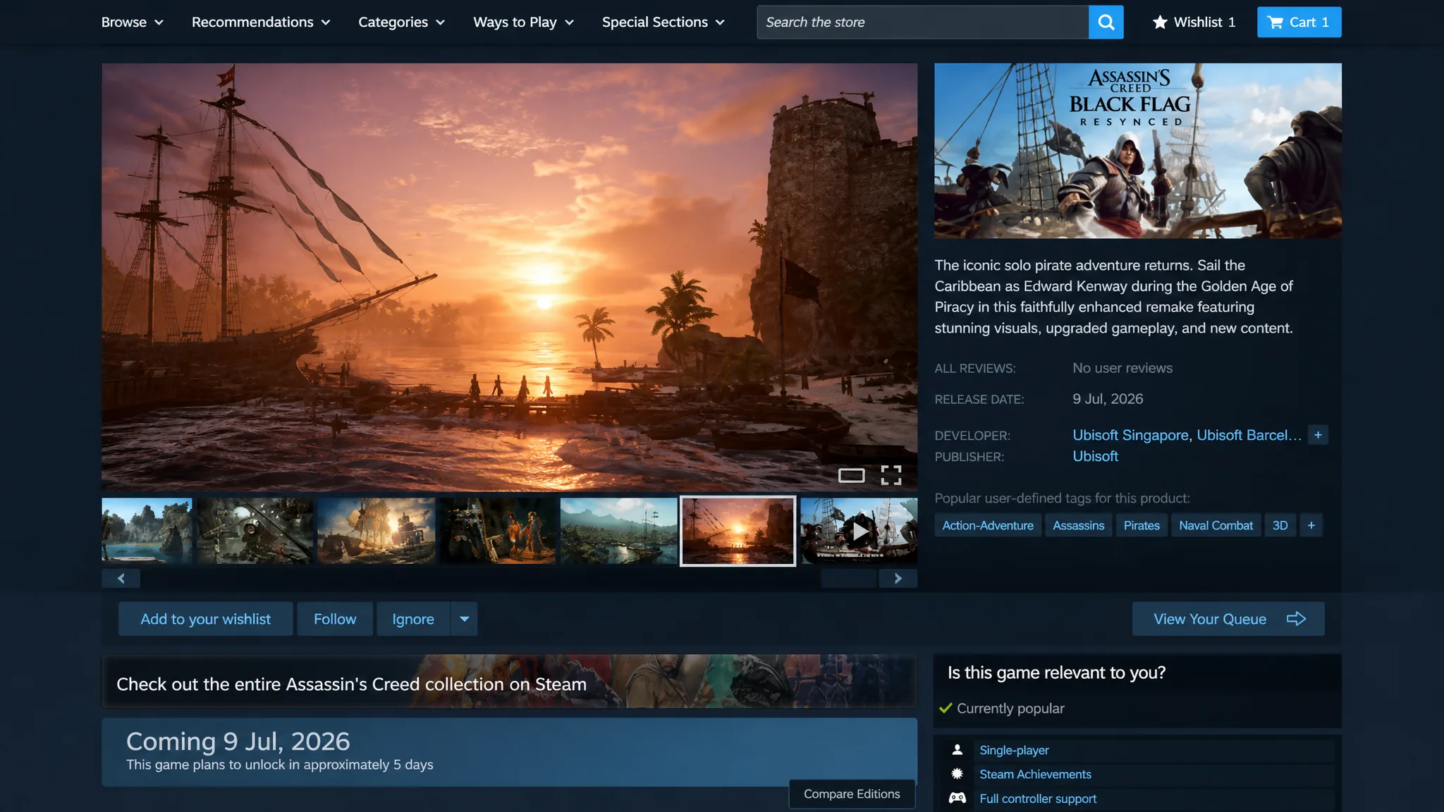 Assassin's Creed Black Flag Resynced store page on Steam on PC