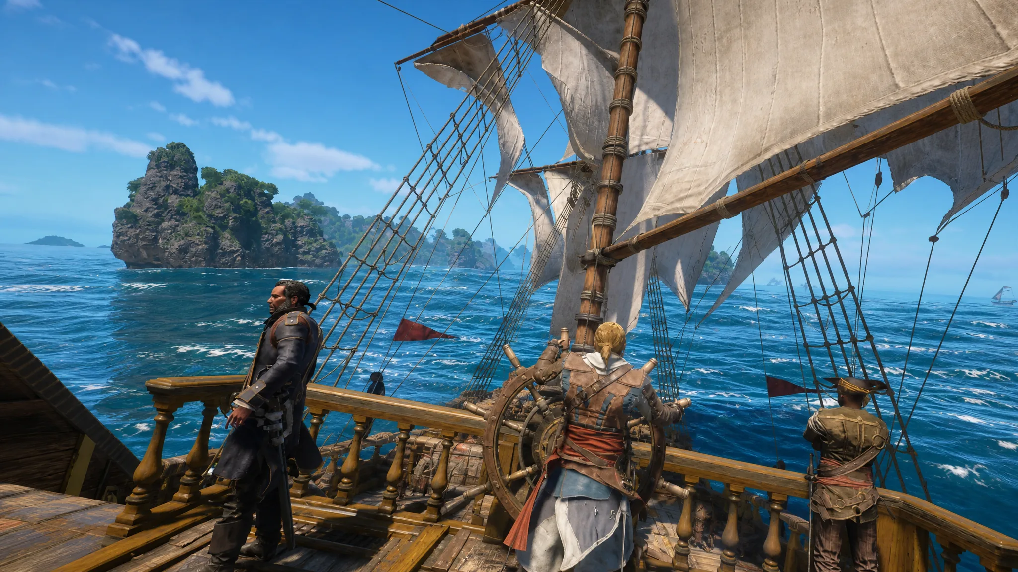Using the spyglass to mark a schooner as a target at sea